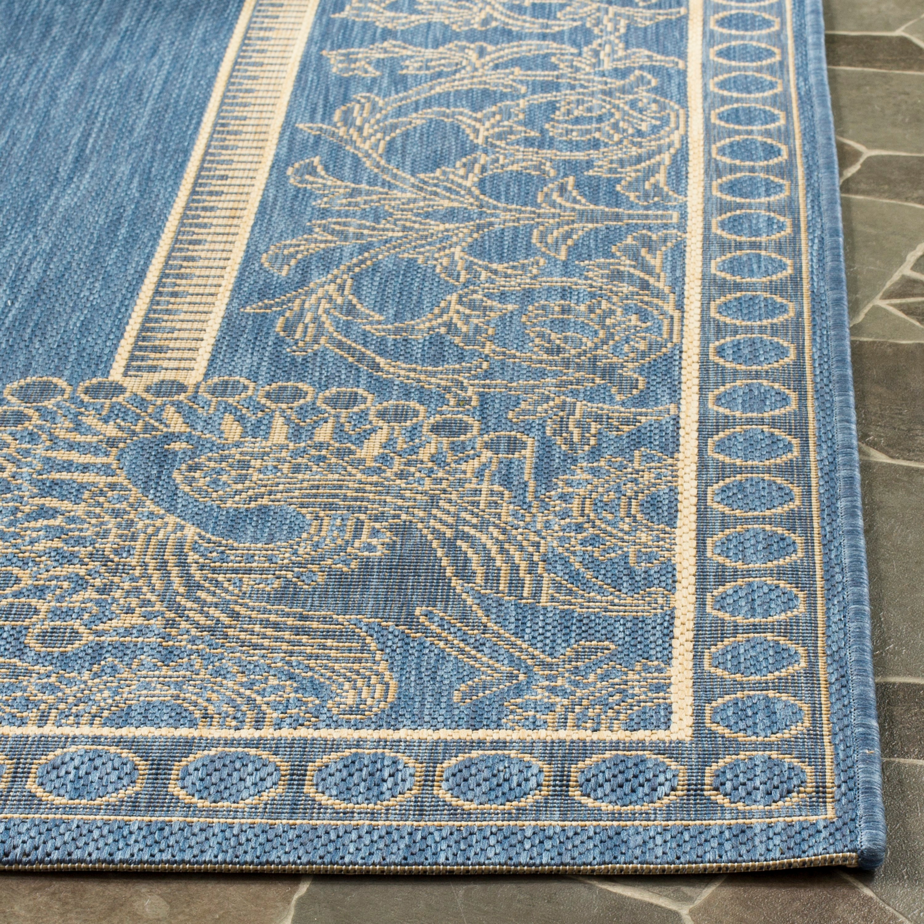 Blue and Natural Rectangular Stain-Resistant Synthetic Area Rug