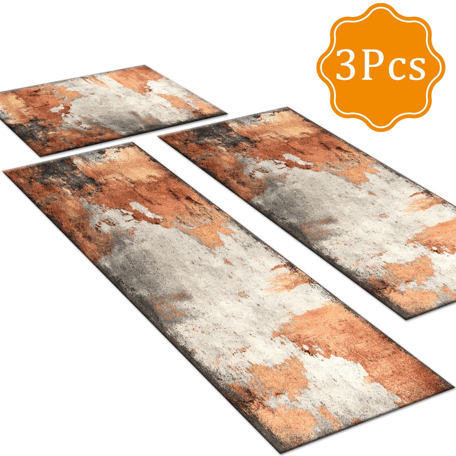 Gloweer 3-Piece Indoor Rug Set Non-Slip Washable Runner Mats Soft Floor Mats for Kitchen Laundry Hallway and Entryway 20x32in 20x47in 20x60in Warm Rust and Beige Blend