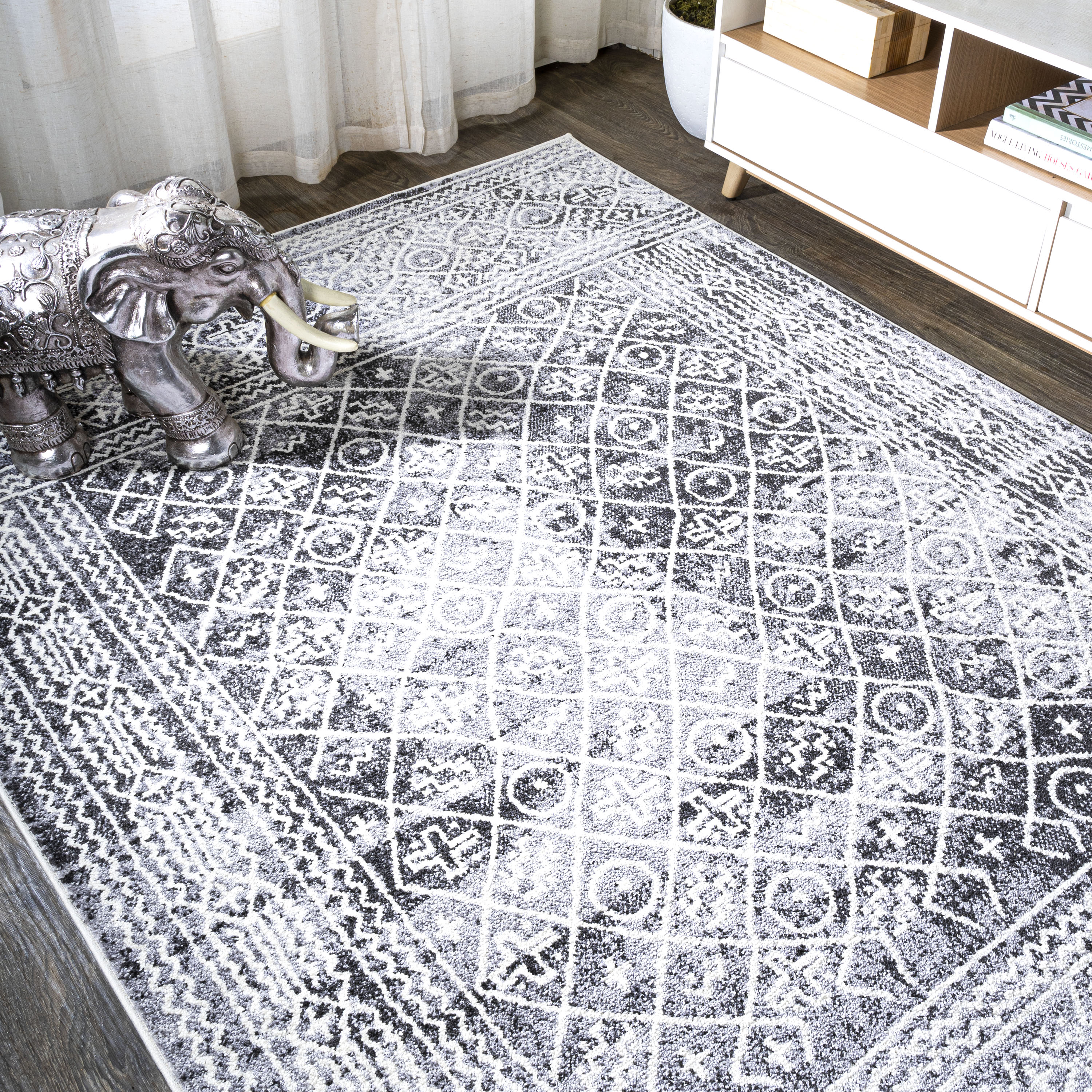Moroccan Hype Ivory Geometric 3x5 Synthetic Area Rug