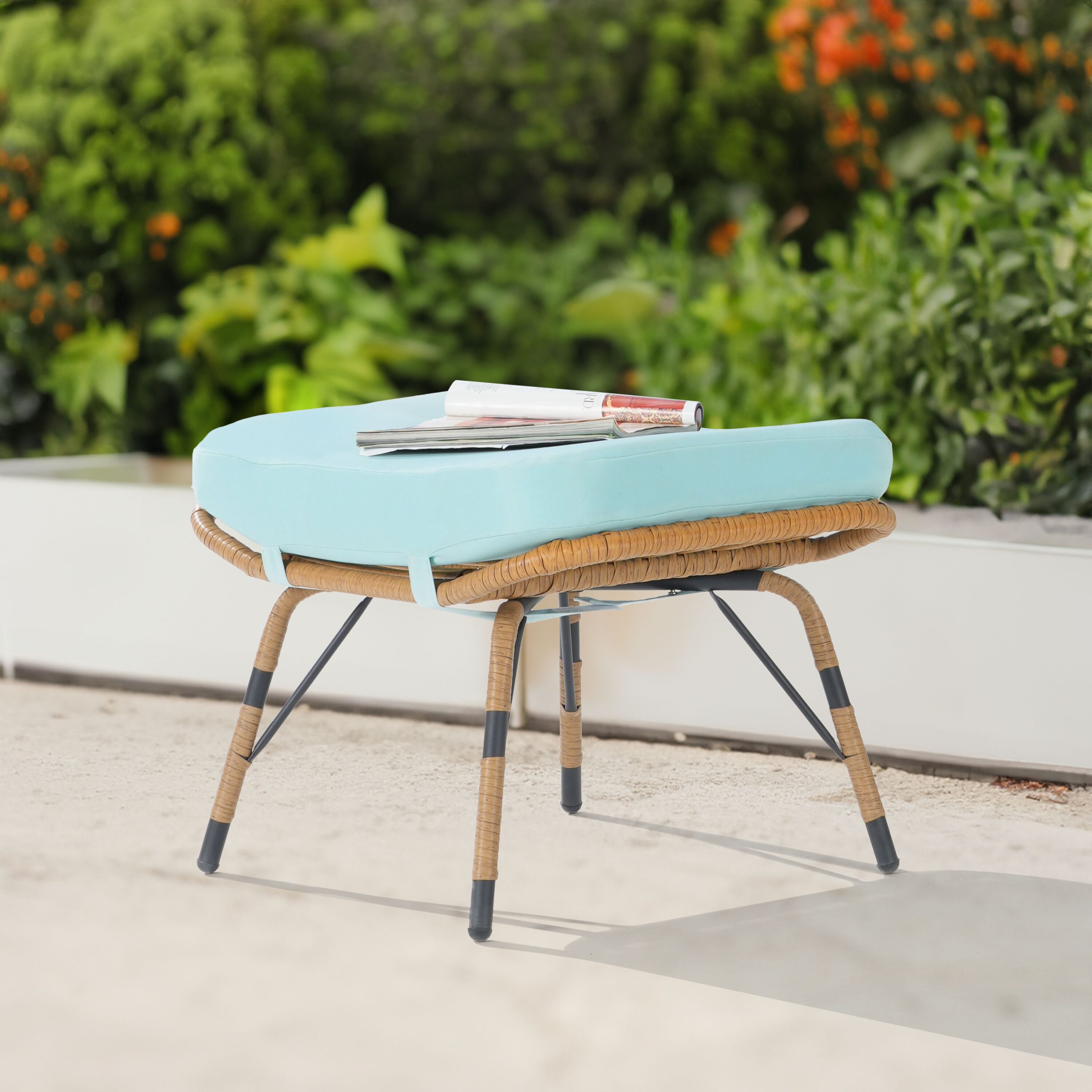 SANSTAR L-OTIDC54TF Outdoor Ottomans Foot Stools Brown Rattan Ottoman