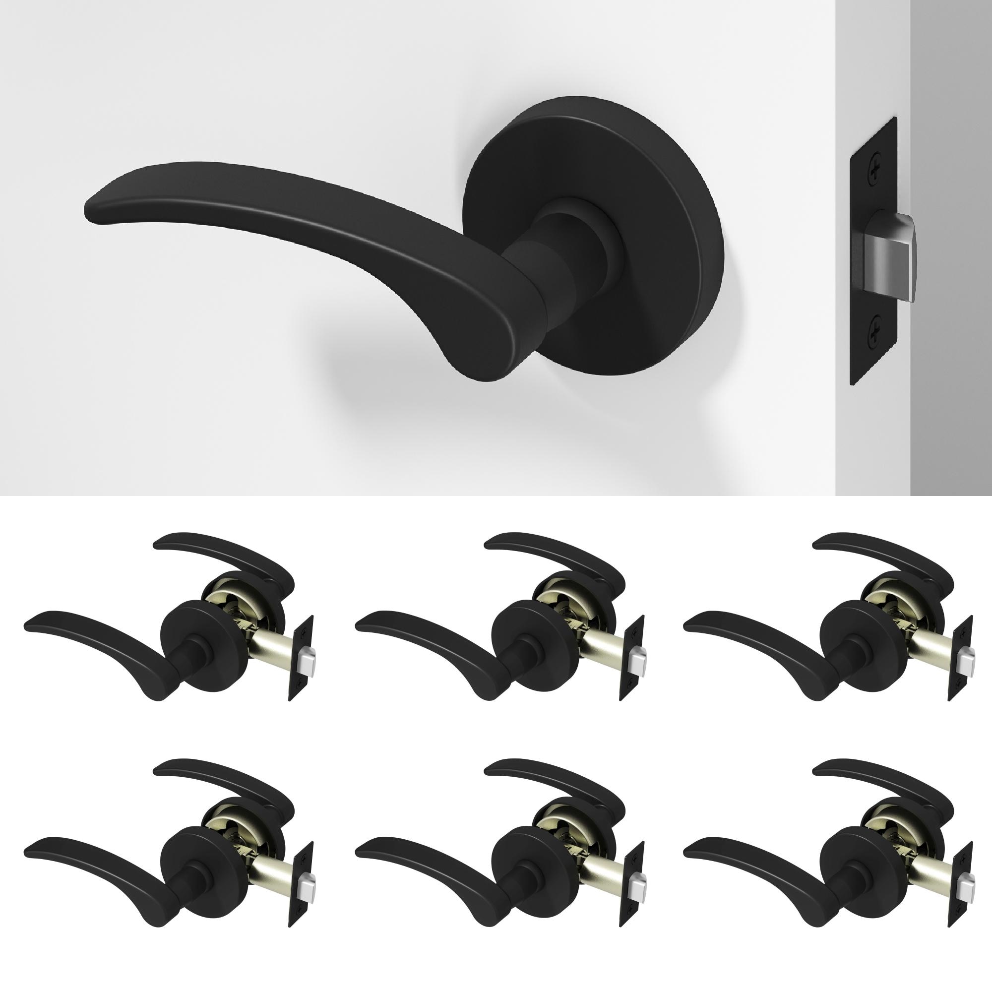 OKUN Brook Matte Black Interior or Hall/Closet Passage Door Handle 6 -Pack