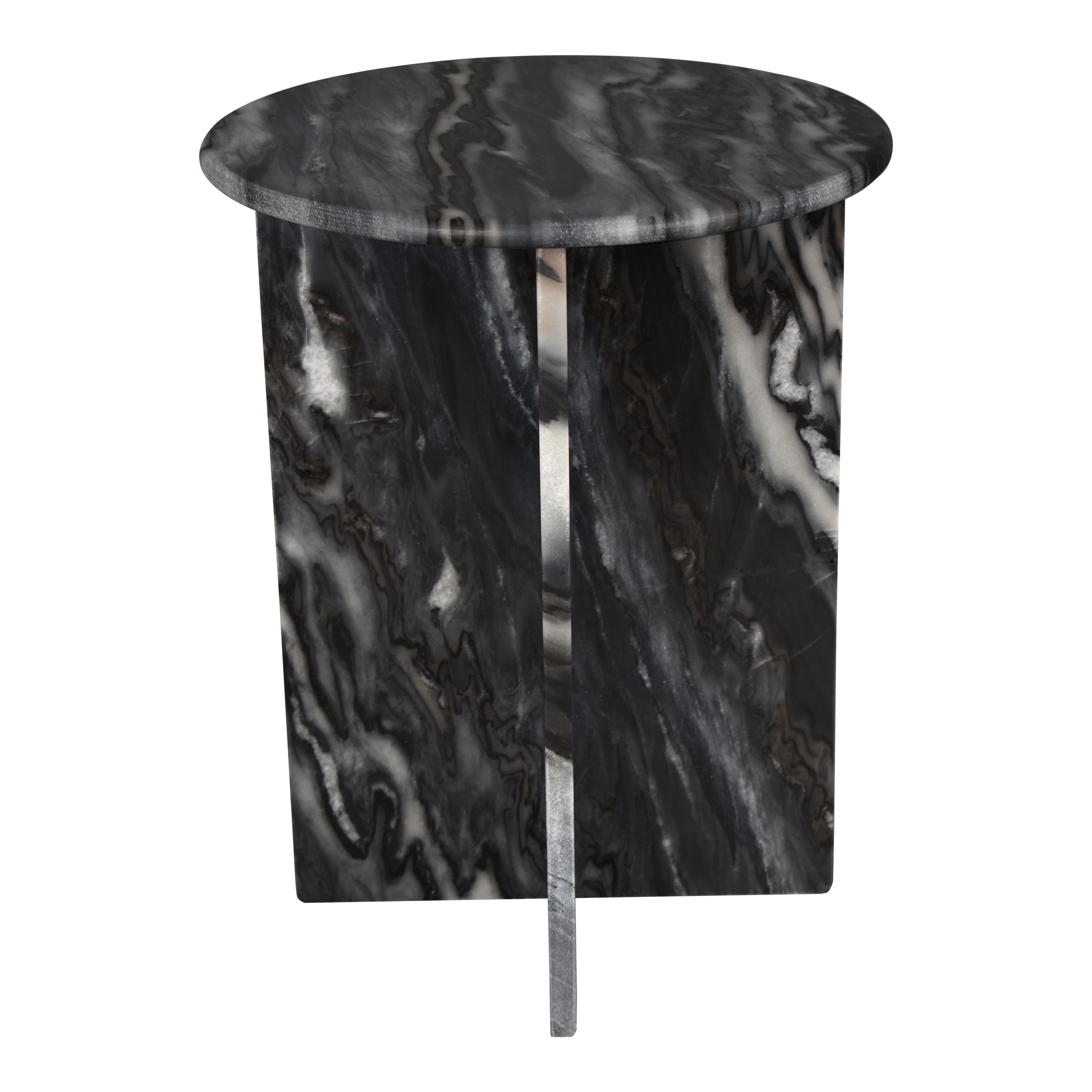 Gray Marble Round X-Shaped End Table