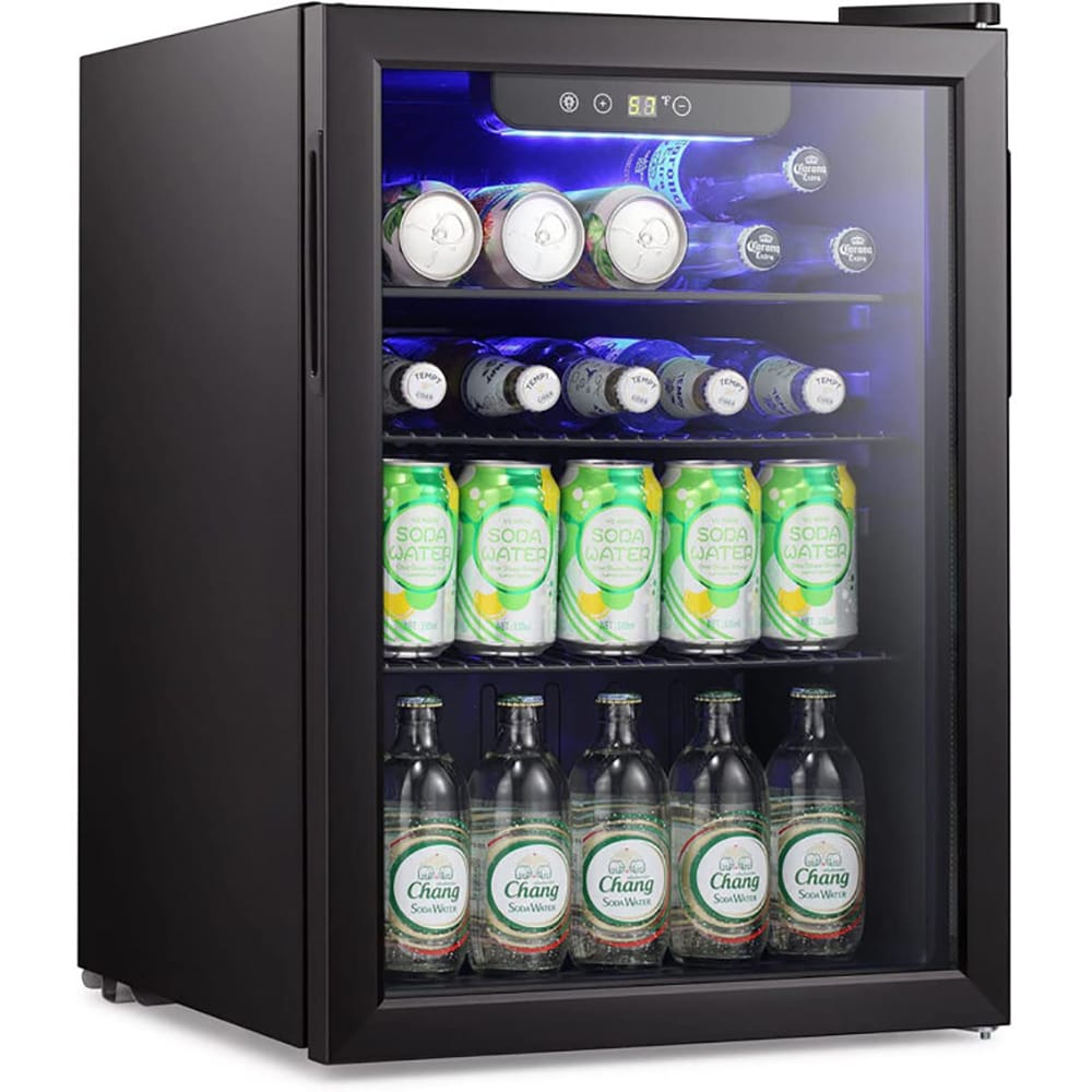 COWSAR LSW5870BH 21.85-Inches W 95 -Can Capacity Black Freestanding Indoor Beverage Refrigerator with Glass Door