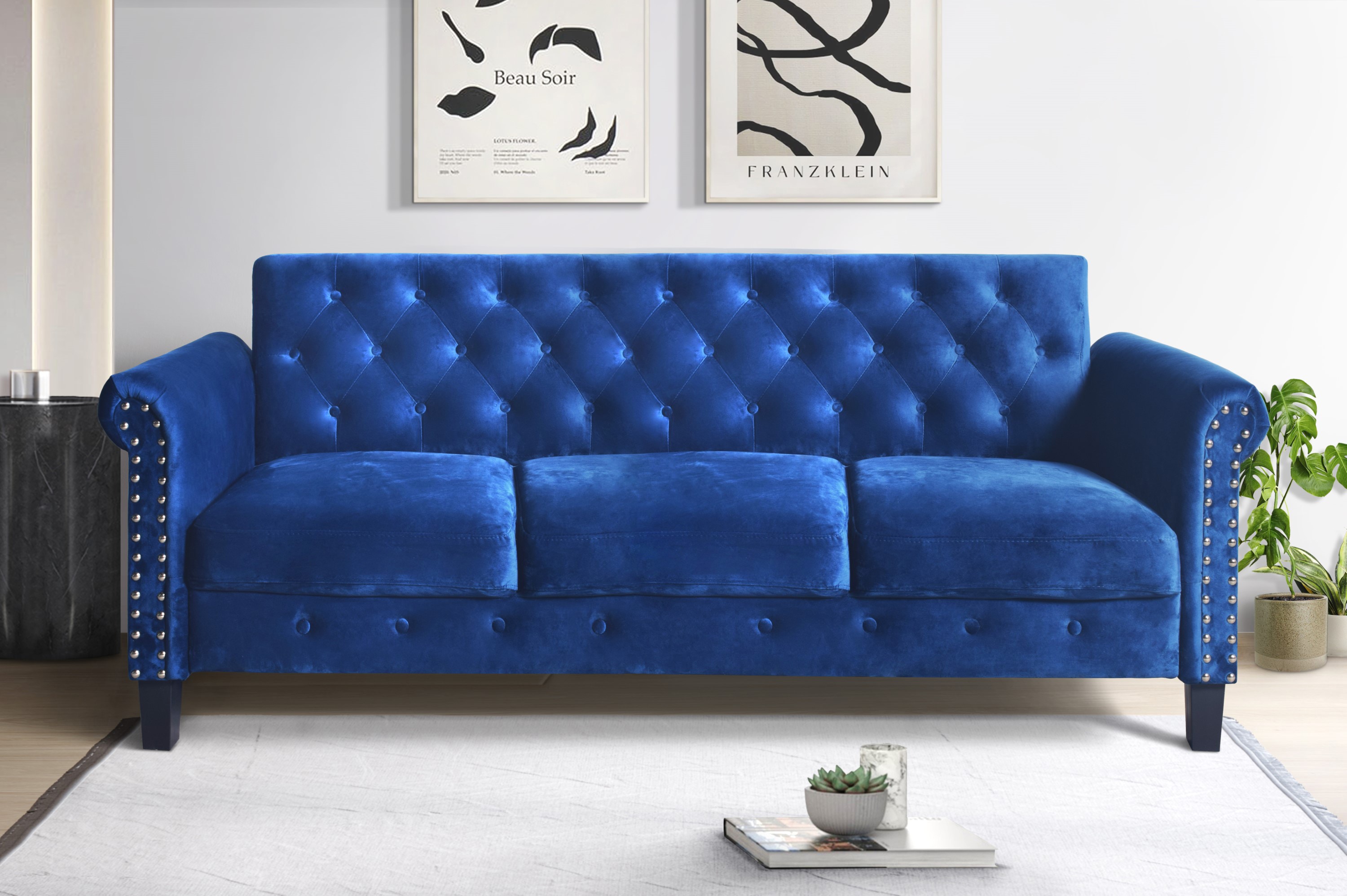Home Design 30022-311 Casper 79.1-Inches Casual Navy Blue Velvet 3 -seater Sofa
