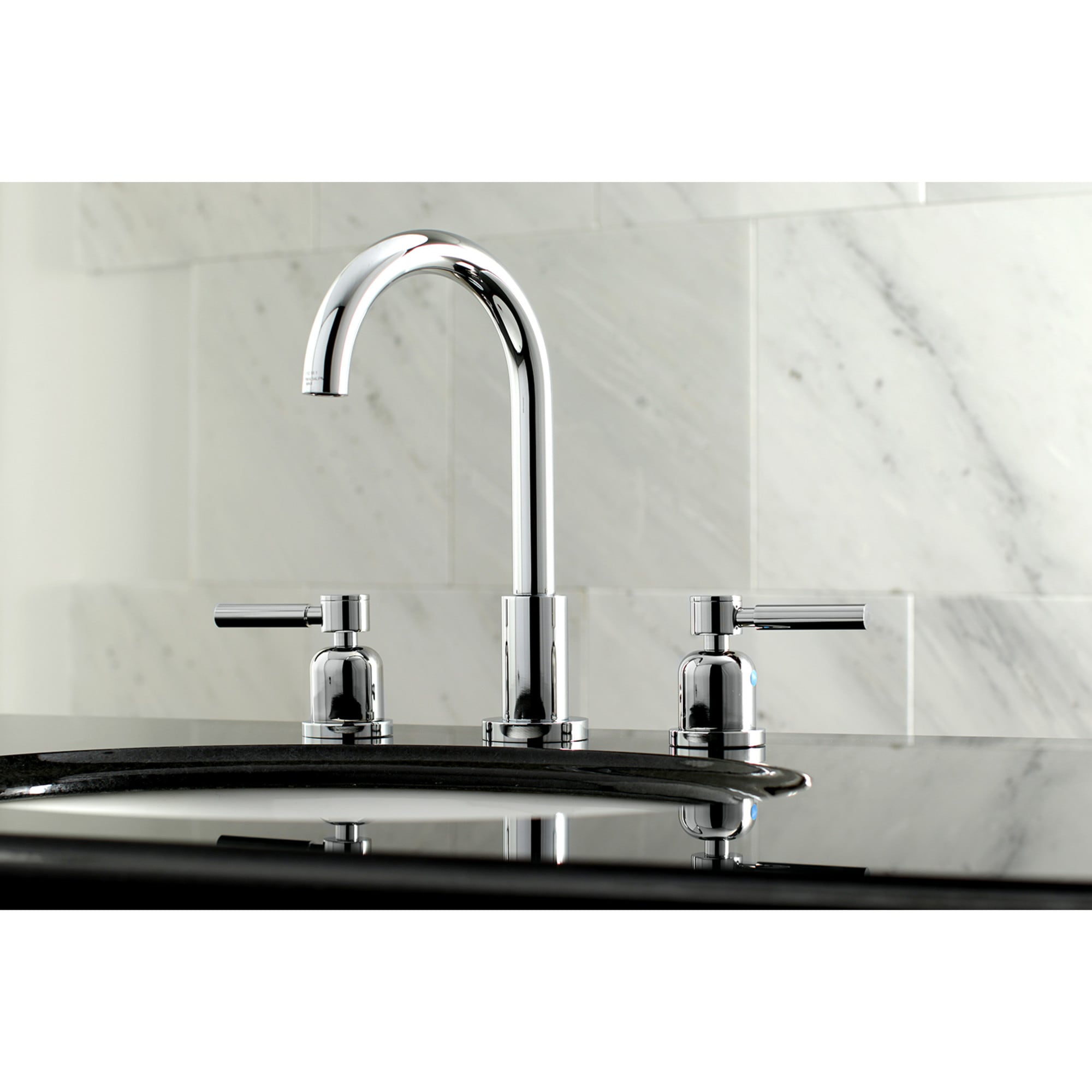 Kingston Brass WLFSC8921DL Concord Polished chrome Widespread 2-handle High-arc Residential Handle Bathroom Sink Faucet with Drain