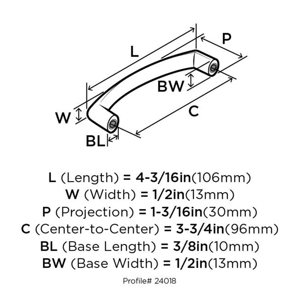 Amerock Essential Z 3 3 4 In 96mm Center To Center Satin Nickel Matte Arch Handle Drawer Pull