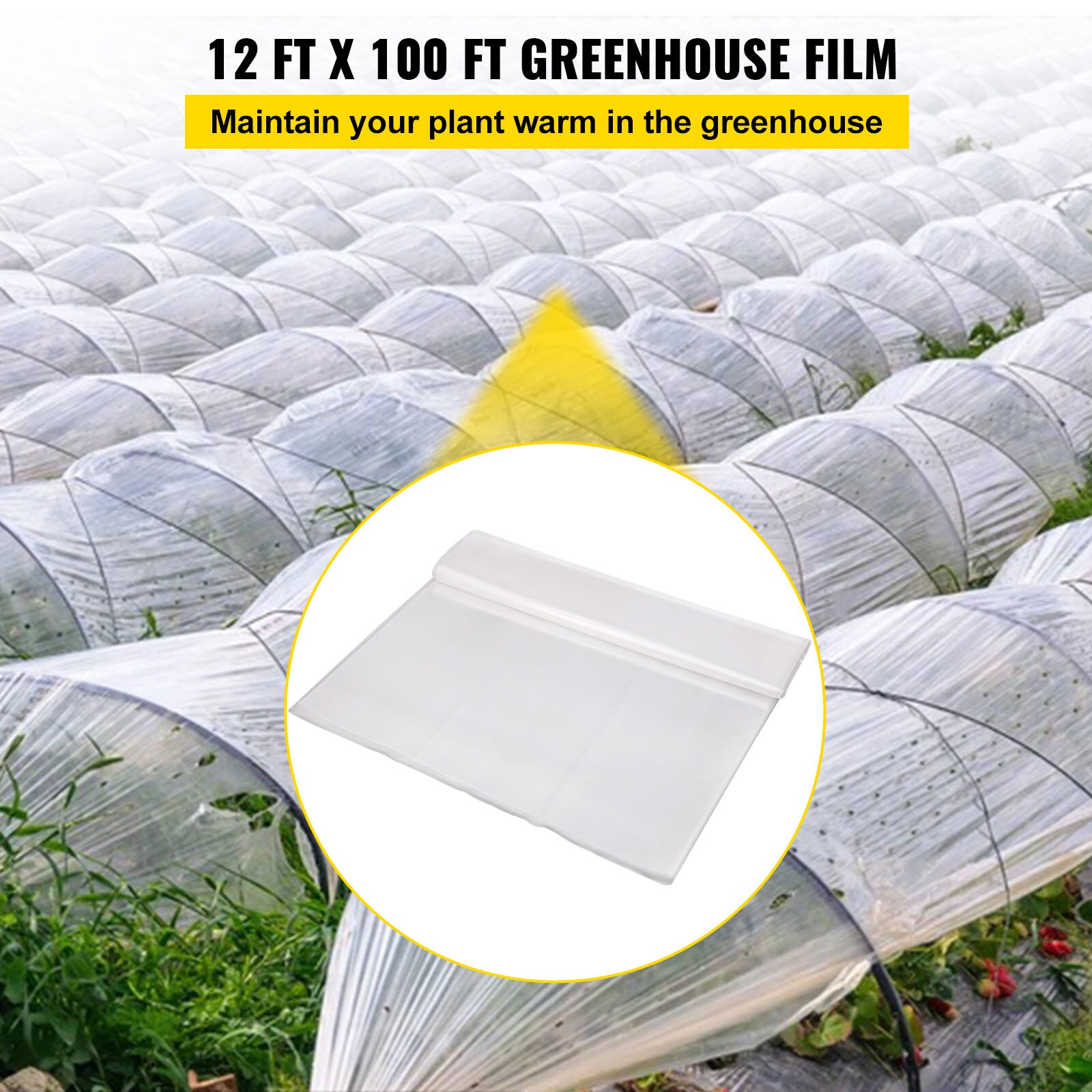 VEVOR Greenhouse Film 12 x 28 ft Greenhouse Polyethylene Film 6 Mil Thickness Greenhouse Plastic Greenhouse Clear Plastic Film UV Resistant