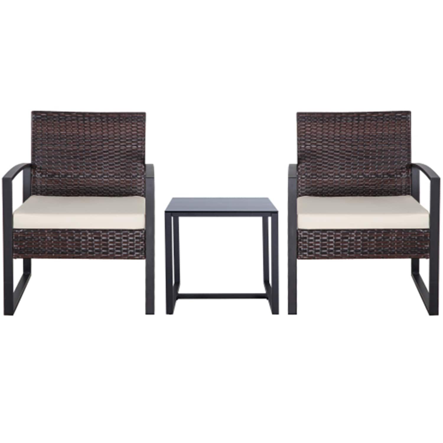 Dimakai DK-QS-00002 3 -Piece Rattan Patio Conversation Set with Beige Cushions