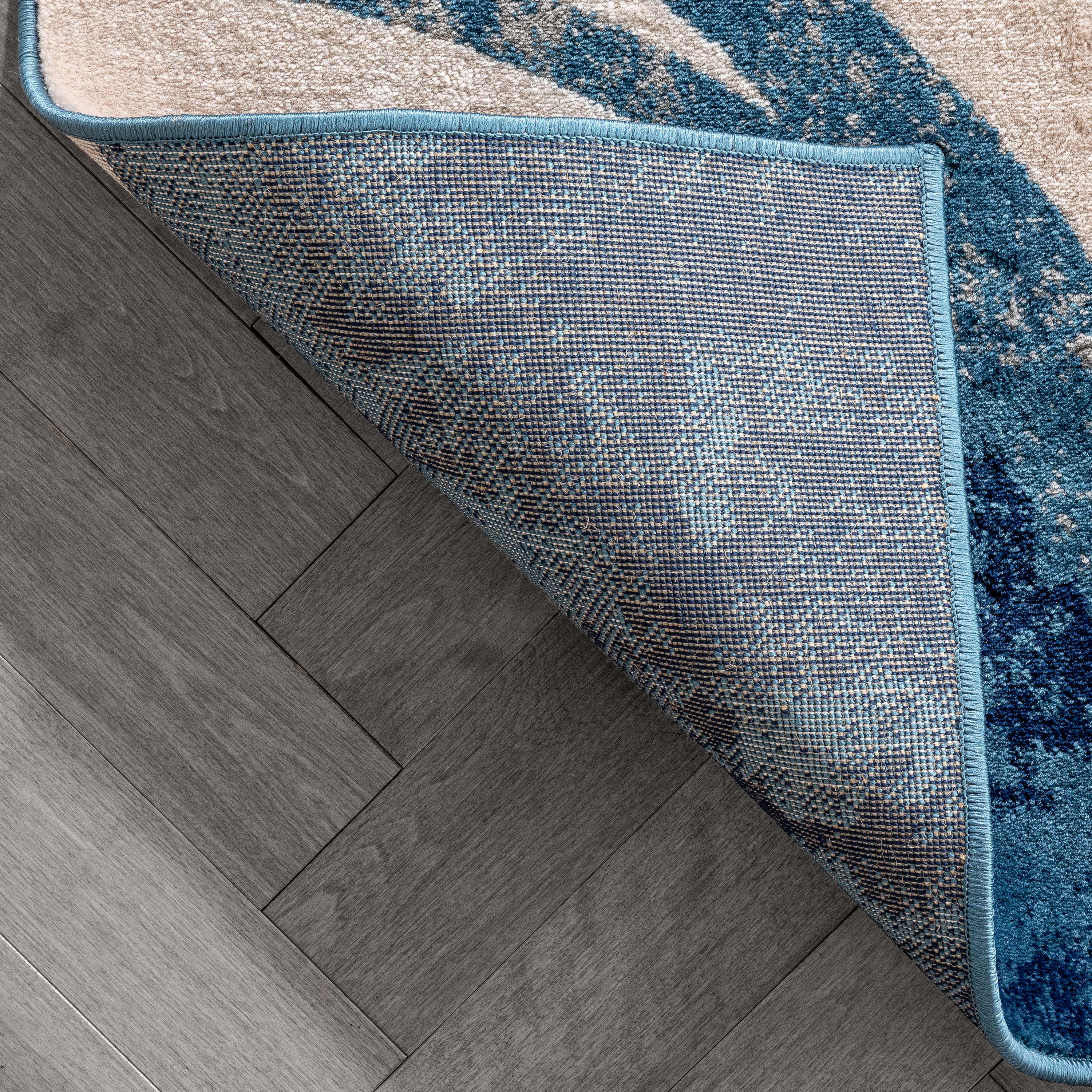 Geometric Gray Blue Synthetic Runner Rug