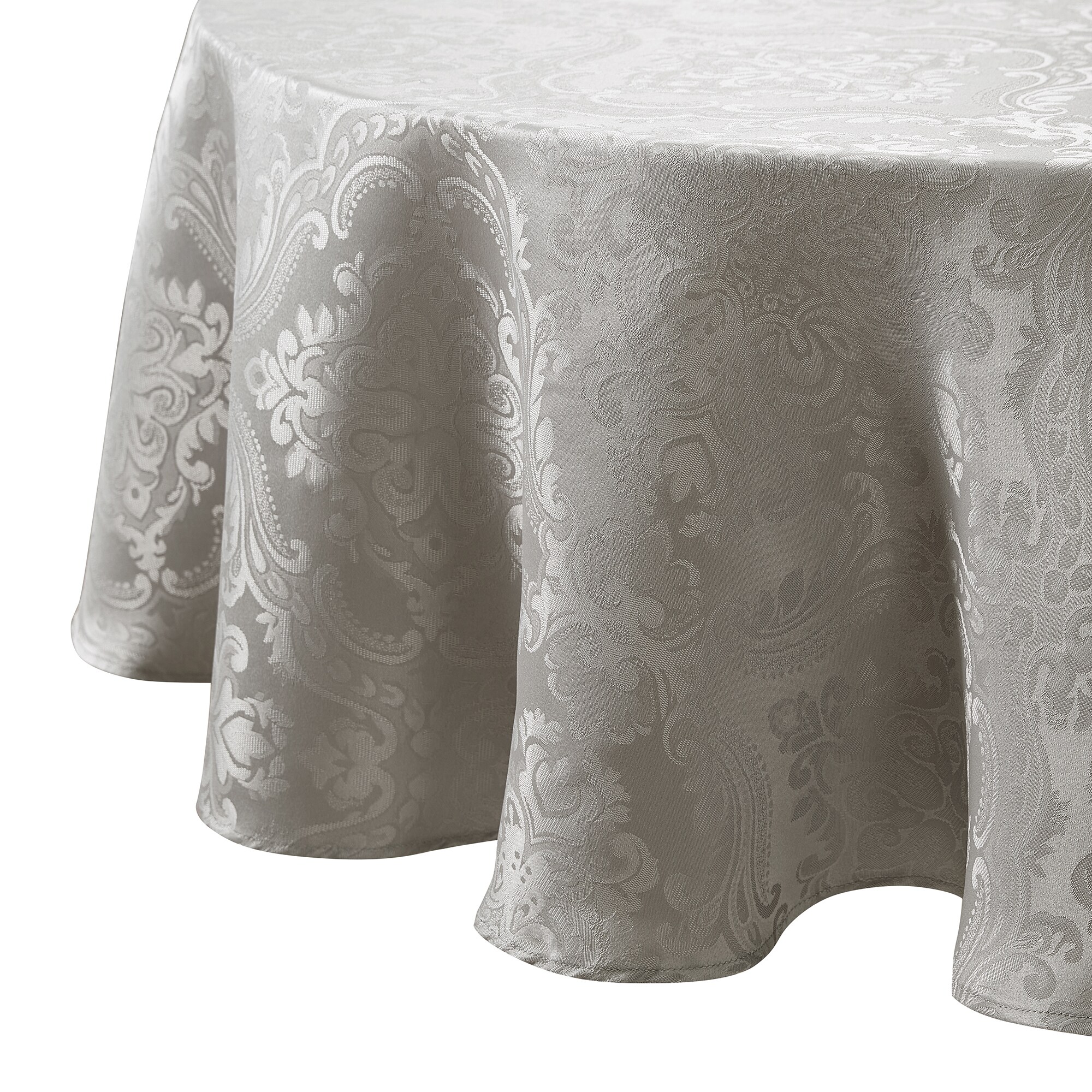 Elrene Home Fashions 739550342093 Caiden Woven Damask 60"x84" Oval Indoor Silver Table Cover for 6-ft rectangle
