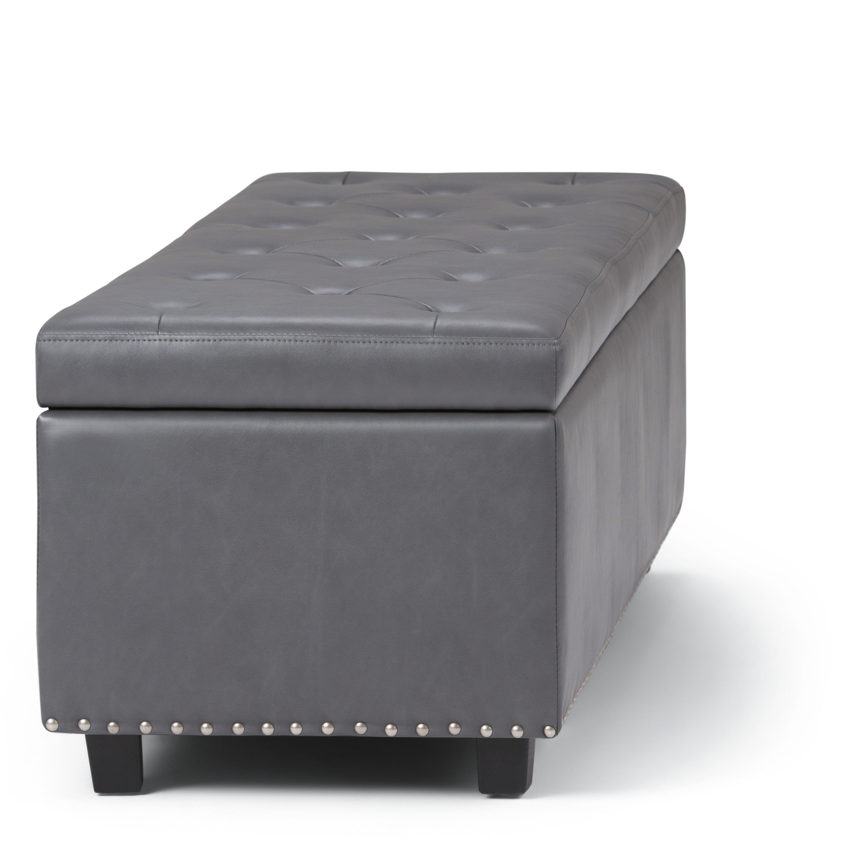 Elegant Stone Gray 48" Wooden Storage Bench Ottoman with Nailhead Trim
