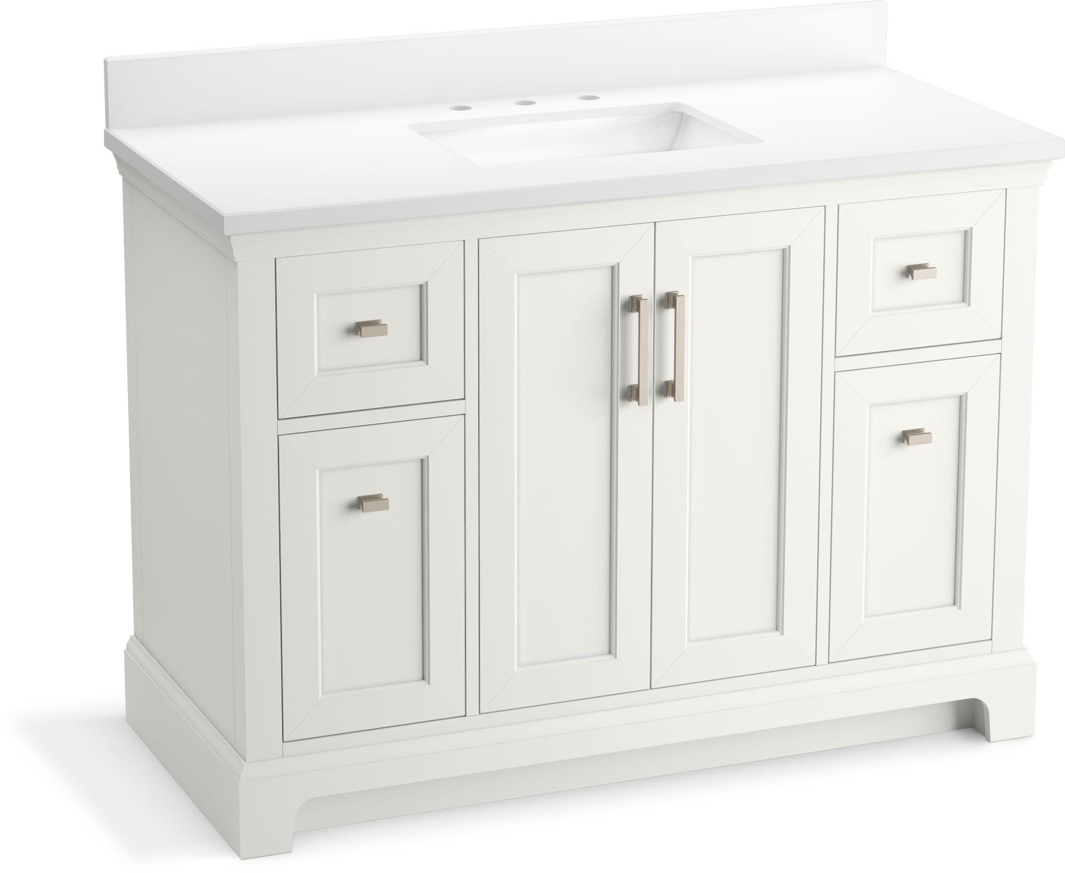 KOHLER 29262-BD1-0 Charlemont 48-in White Undermount Single Sink Bathroom Vanity with Pure White Quartz Top