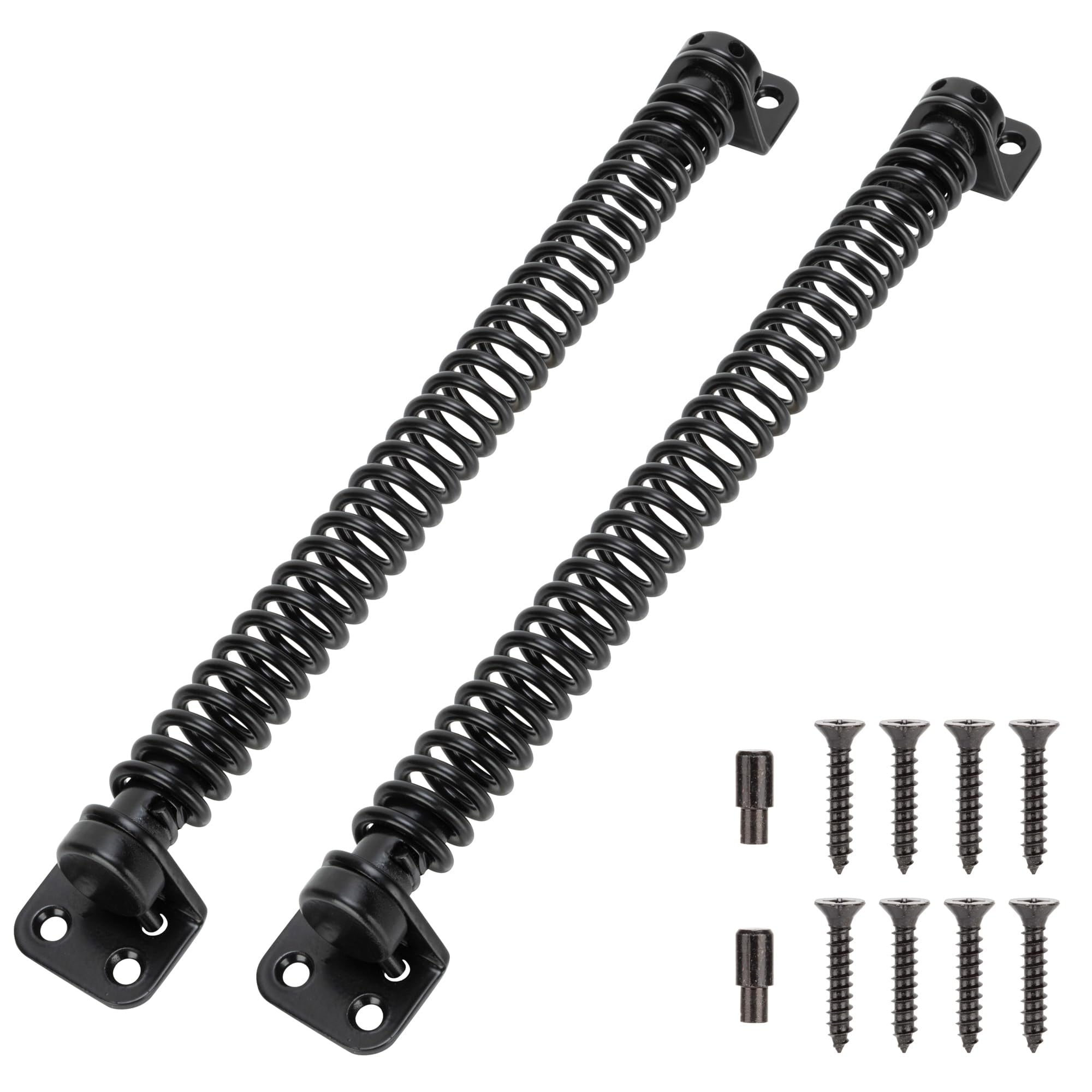 Etokfoks  11 1 2 in Self Closing Gate Spring 2 Pcs Heavy Duty Automatic Metal Black Powder Coated Adjustable Tension