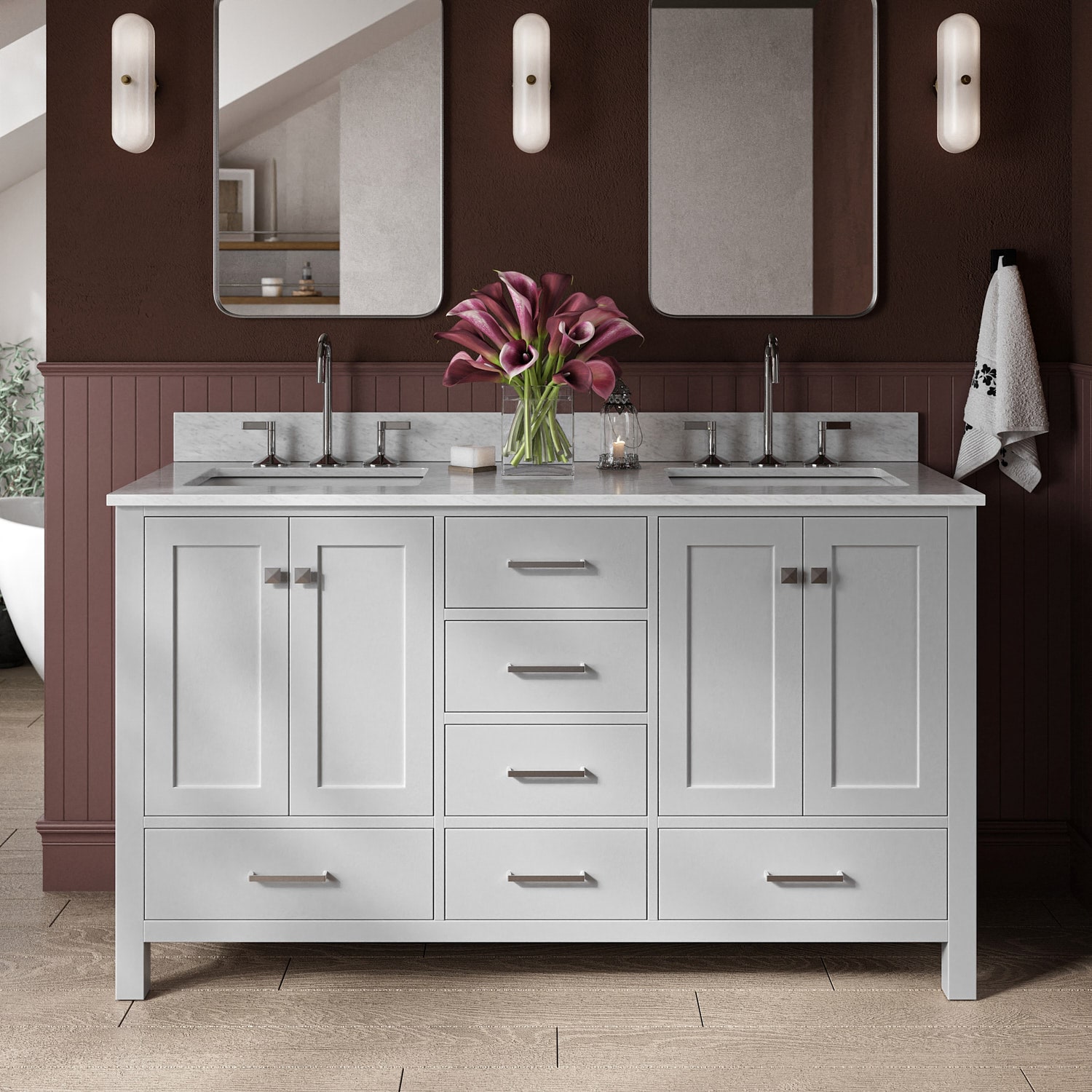 ARIEL A061DCW2RVOGRY Cambridge 61-in Grey Undermount Double sink Bathroom Vanity with 0.75" Carrara White Marble Natural marble Top