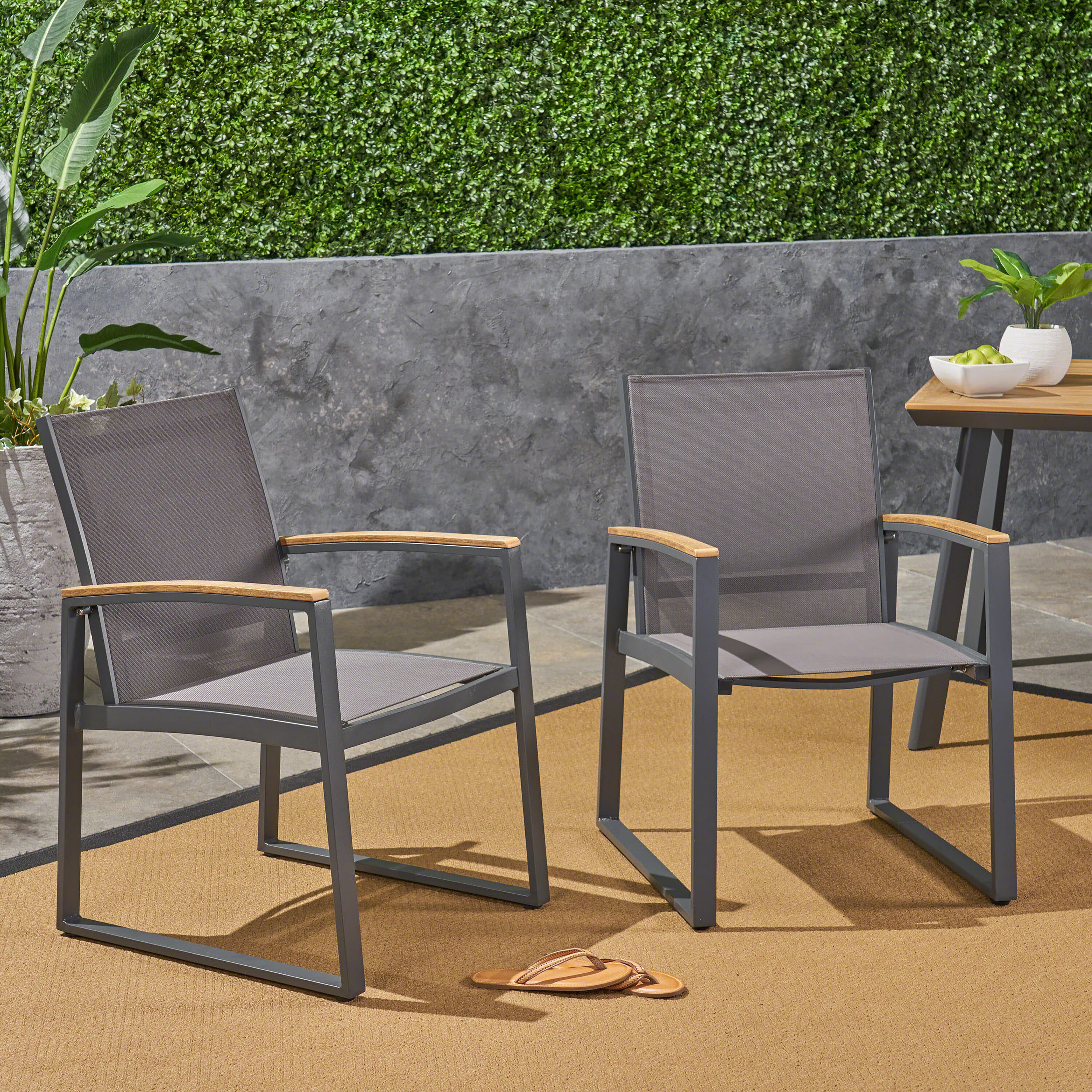 Moda Furnishings MD62759-GGRY Classic Set of 2 Gray Aluminum Frame Stationary Conversation Chair with Gray Solid Seat