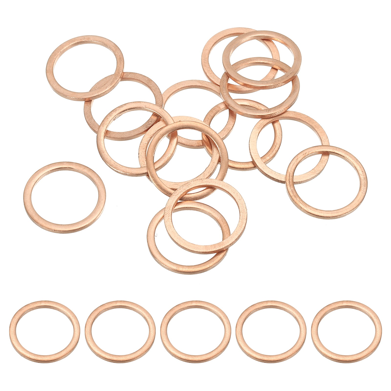 PATIKIL M16 Copper Washer Sealing Ring 15pcs 16mm ID 20mm OD 1.5mm Thickness Metric Flat Sealing Gasket for Screws Bolt Sump Plugs Oil Drain