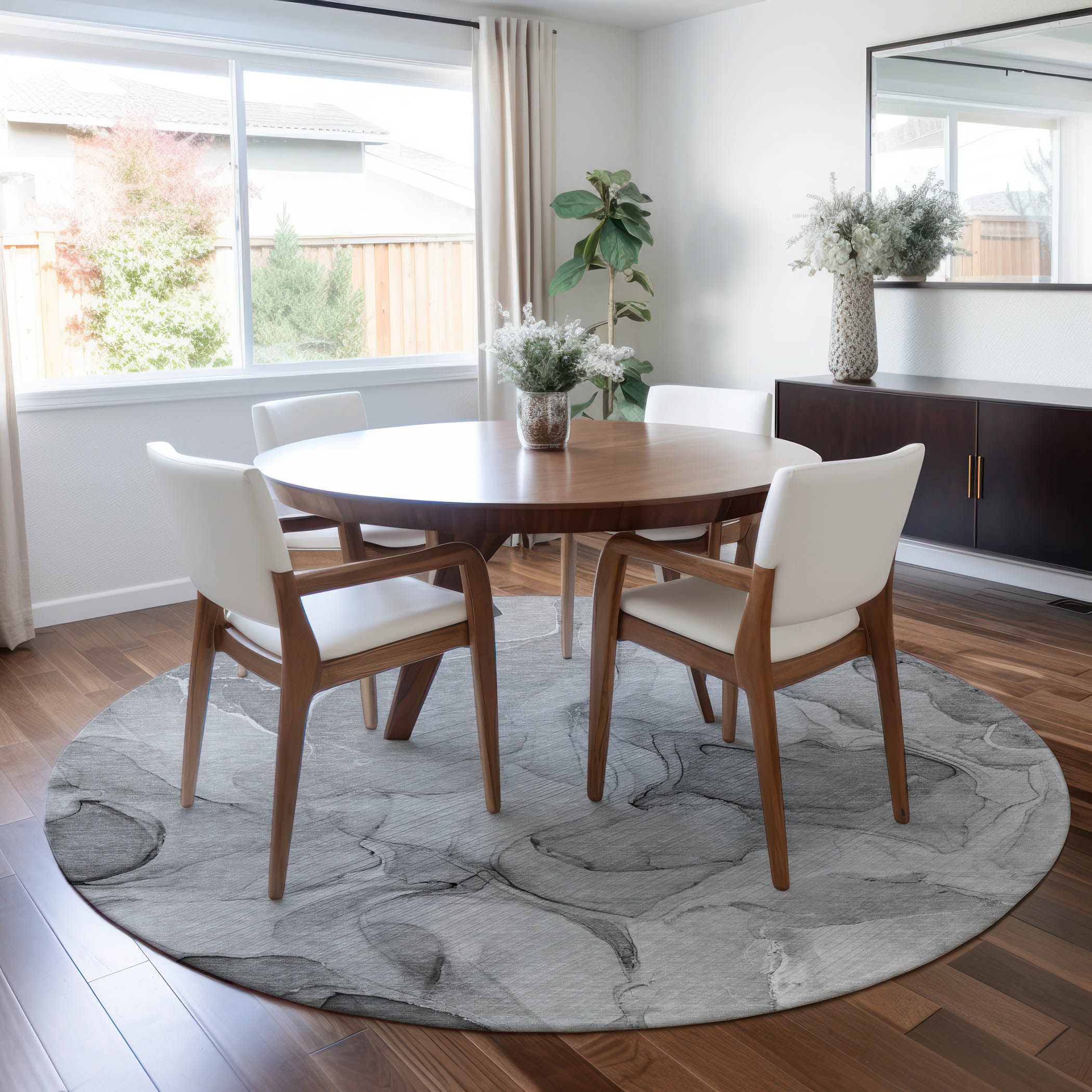 Addison Rugs ACN504GY8RO Chantille ACN504GY 8 x 8 (ft) Polyester Gray Round Indoor/Outdoor Abstract Machine washable Area rug