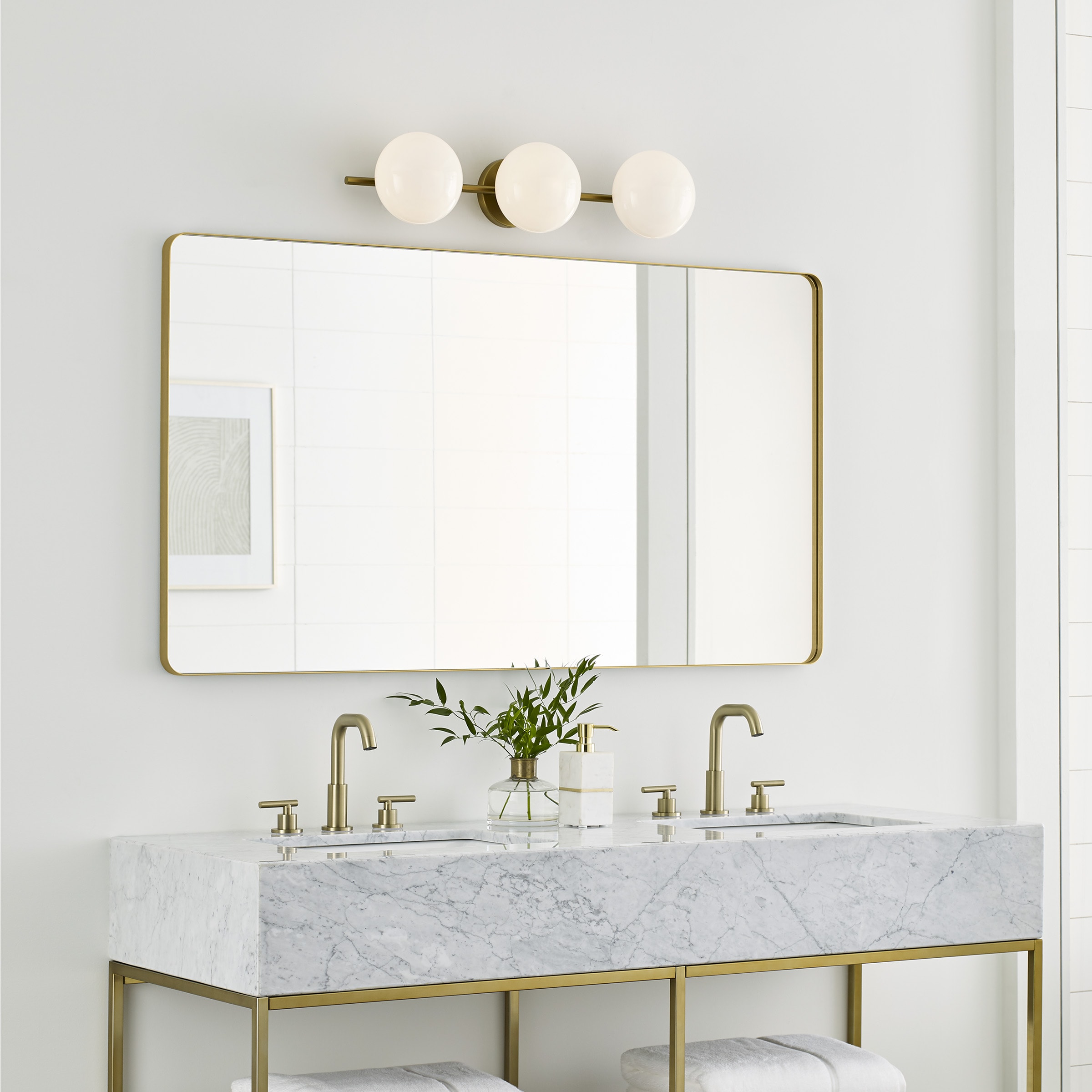 Burnished Brass and Milk White Glass 3-Light Vanity Fixture