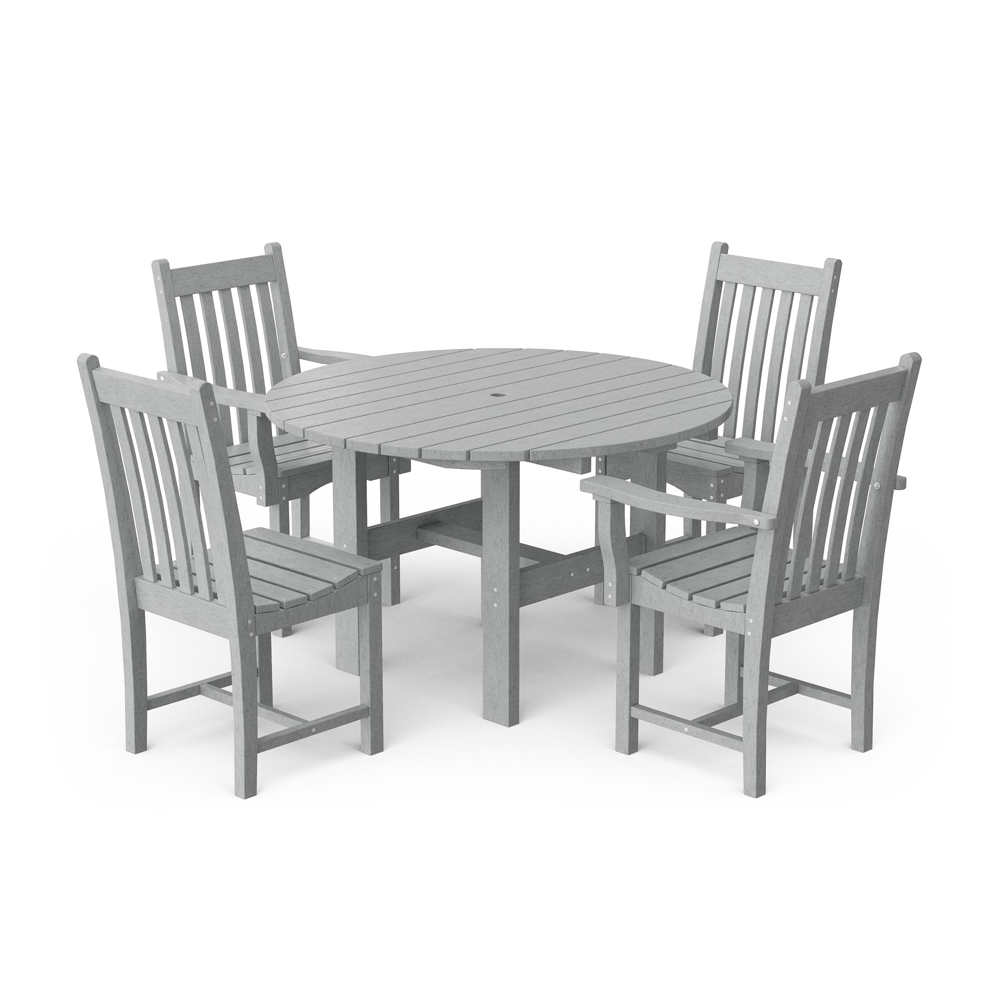 Wildridge LCC-283-LG Classic 46" Round 5 -Piece Light Gray Patio Dining Set Plastic Round Table with 4 Stationary Chairs