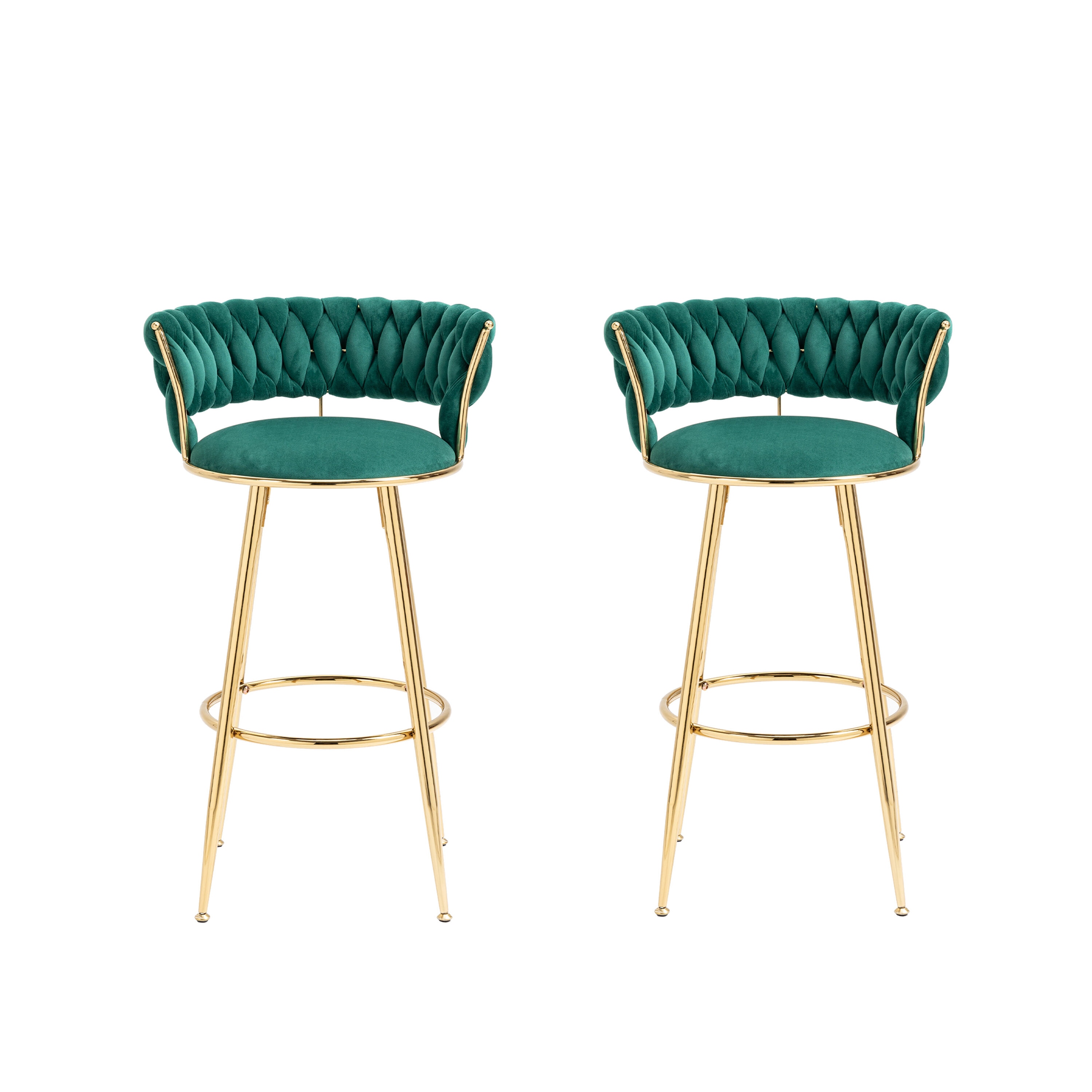 AHIOU HOME ATM-HFSN-9882EM Set of 2 Metal 27.95-in H Counter height (24-in to 27-in) Round Seat Upholstered Stackable Metal Back Bar Stool with Arms and Back