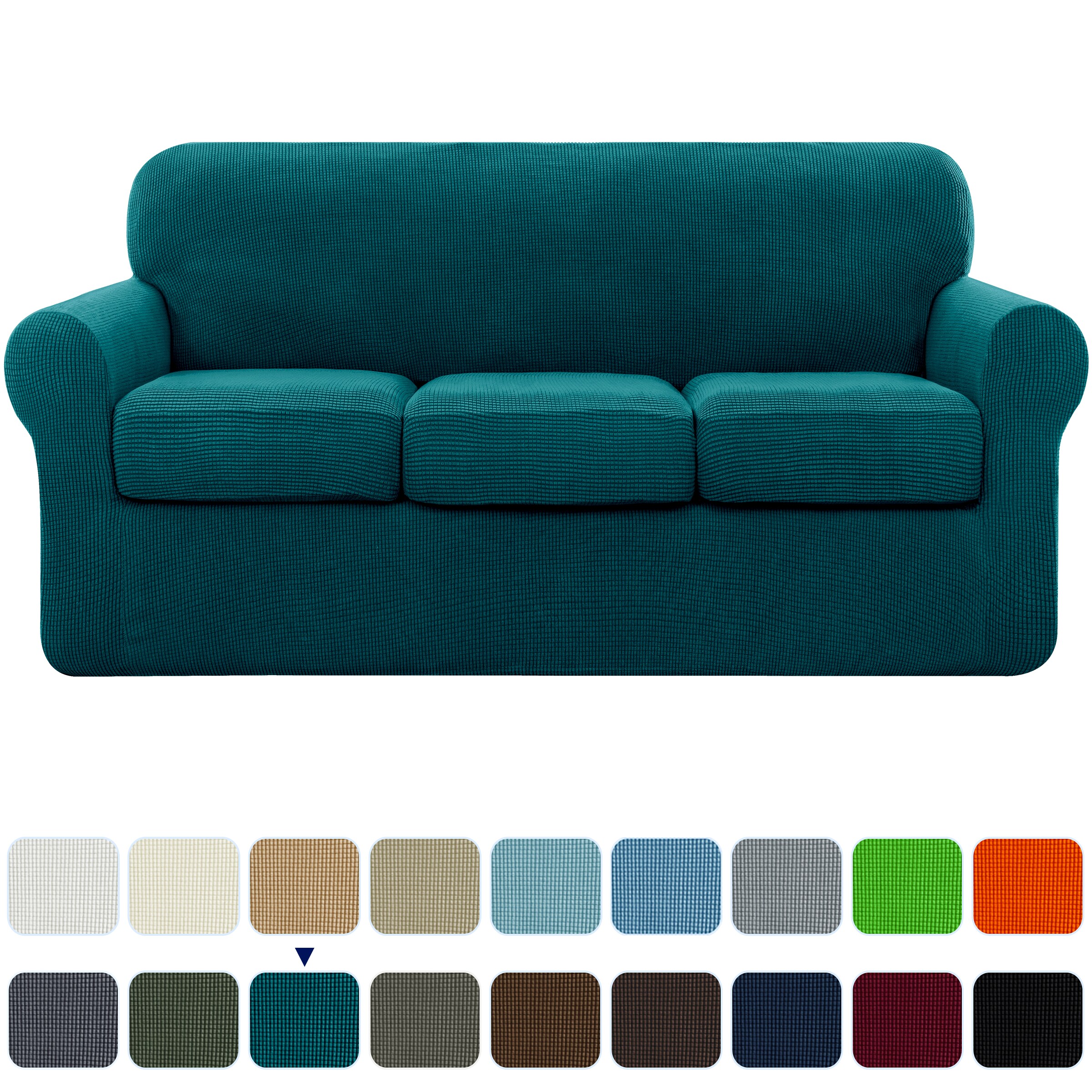 subrtex Jacquard Stretch Sofa Cover Polyester Fabric Slipcovers for Couch Recliner Armchair 3 Seaters, Teal