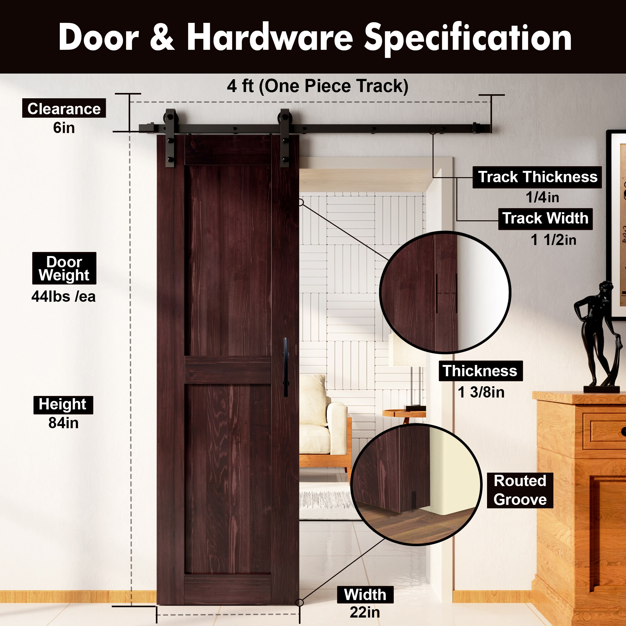 HOMACER YT1TGH048C-2284-H-RD Barn-Doors - View #7