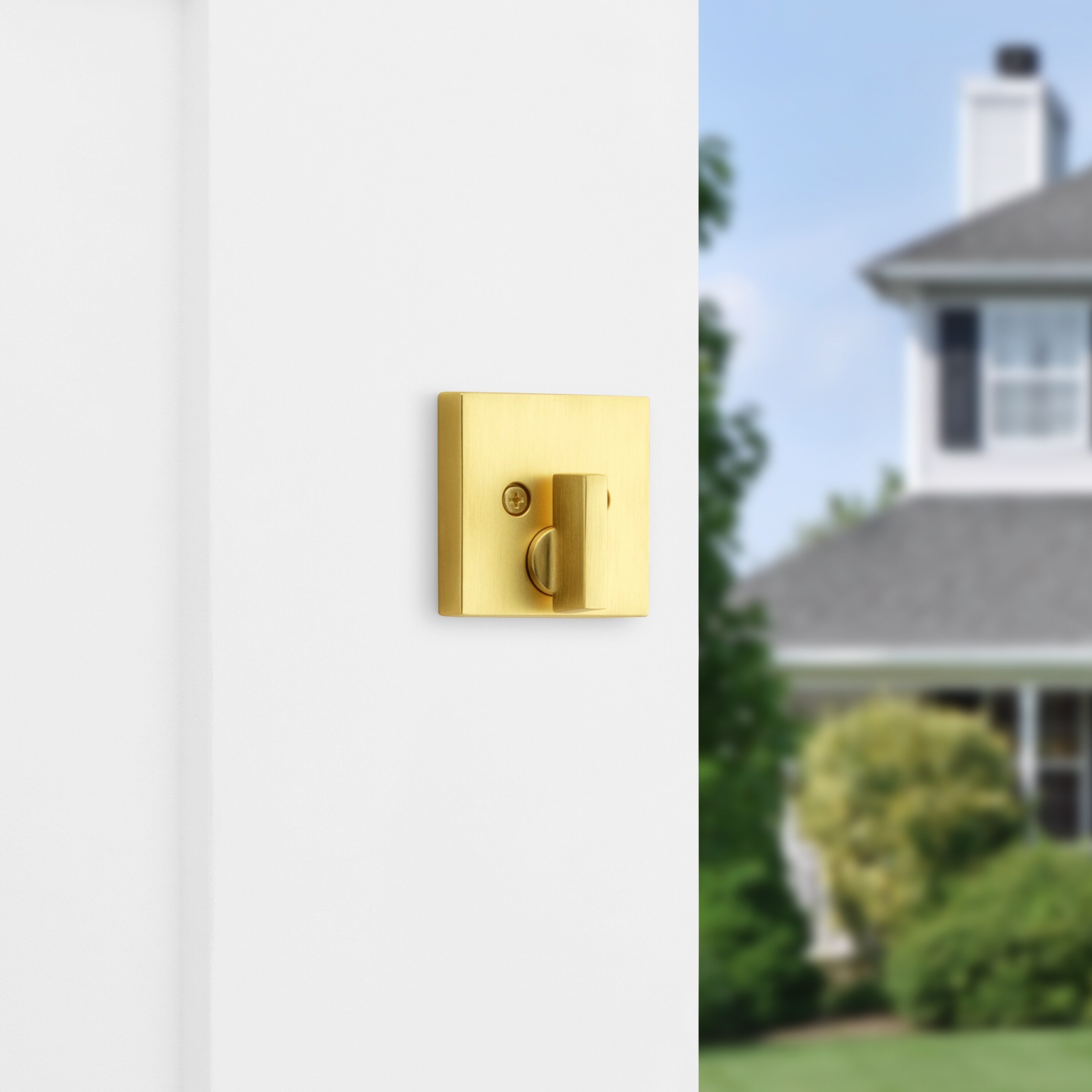 Satin Brass Square Single Cylinder Deadbolt Lock