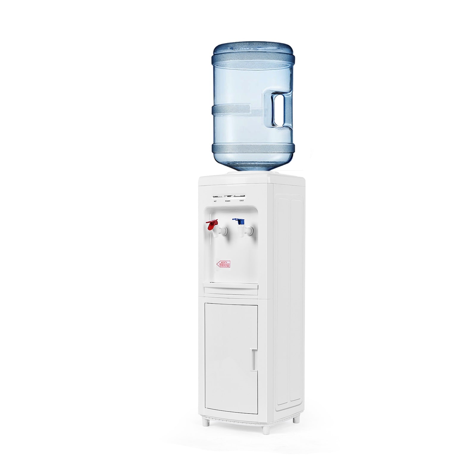 Slickblue D-CO-SU67222PE Top-Loading White Freestanding Hot and Cold Water Dispenser with Child Safety Lock Storage Cabinet and Energy-Saving Switches for Home or Office