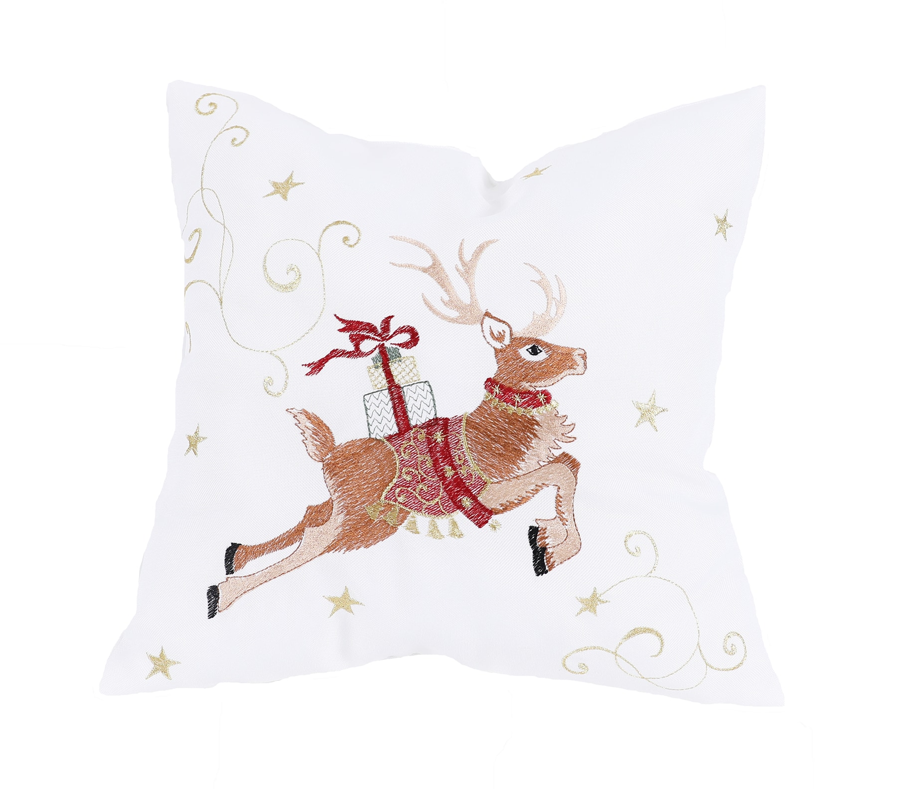 XIA Home Fashions XD198201414P Reindeer With Gifts 14-in x 14-in Multiple colors Square Indoor Decorative Pillow