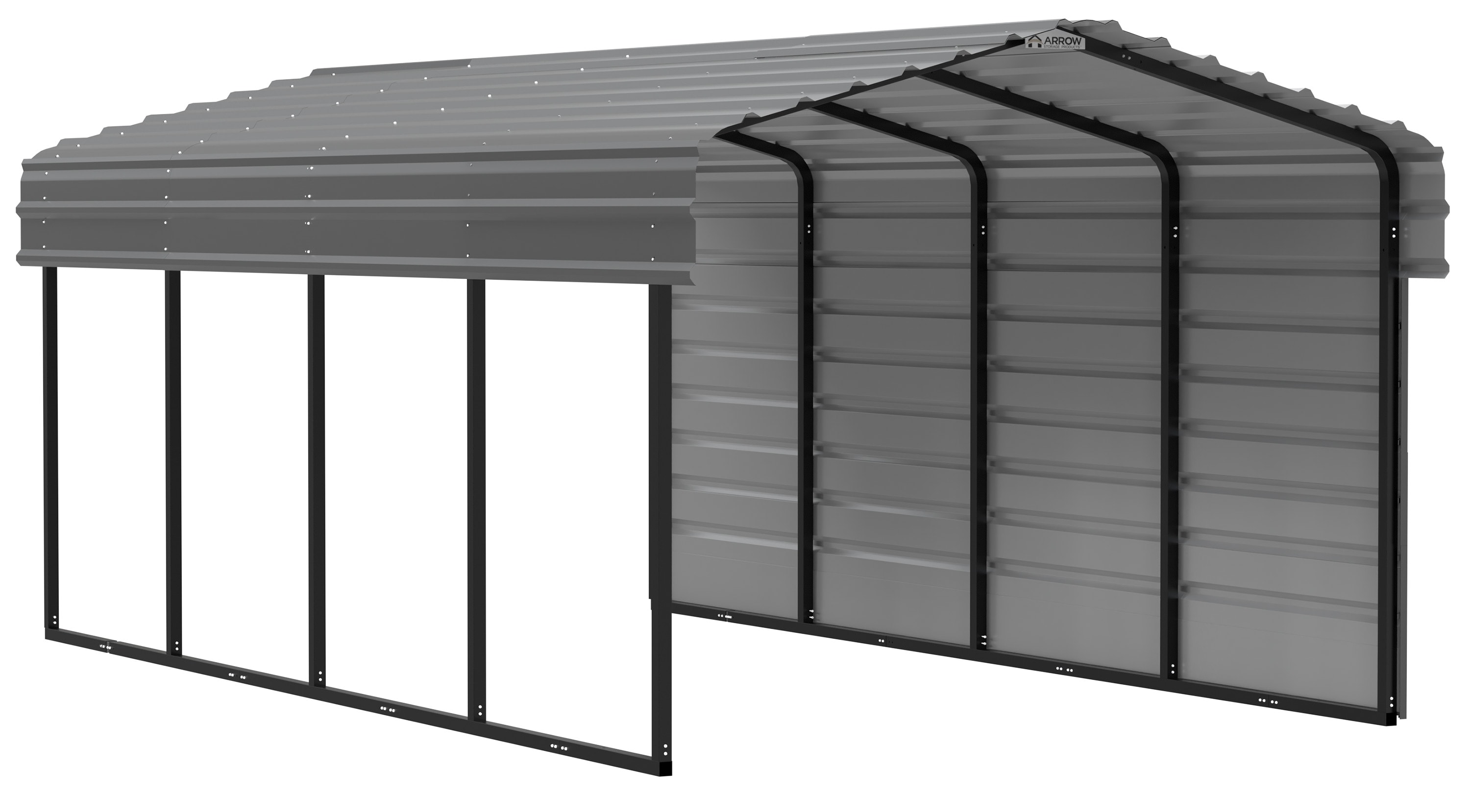 Arrow CPHC102007ECL1 10-ft W x 20-ft L x 7-ft H Charcoal with 1 Side Wall Kit Metal Carport with Metal Roof