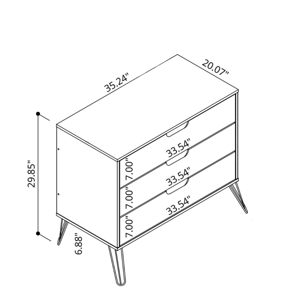 Set of 2 Off-White Mid-Century Modern 3-Drawer Dressers