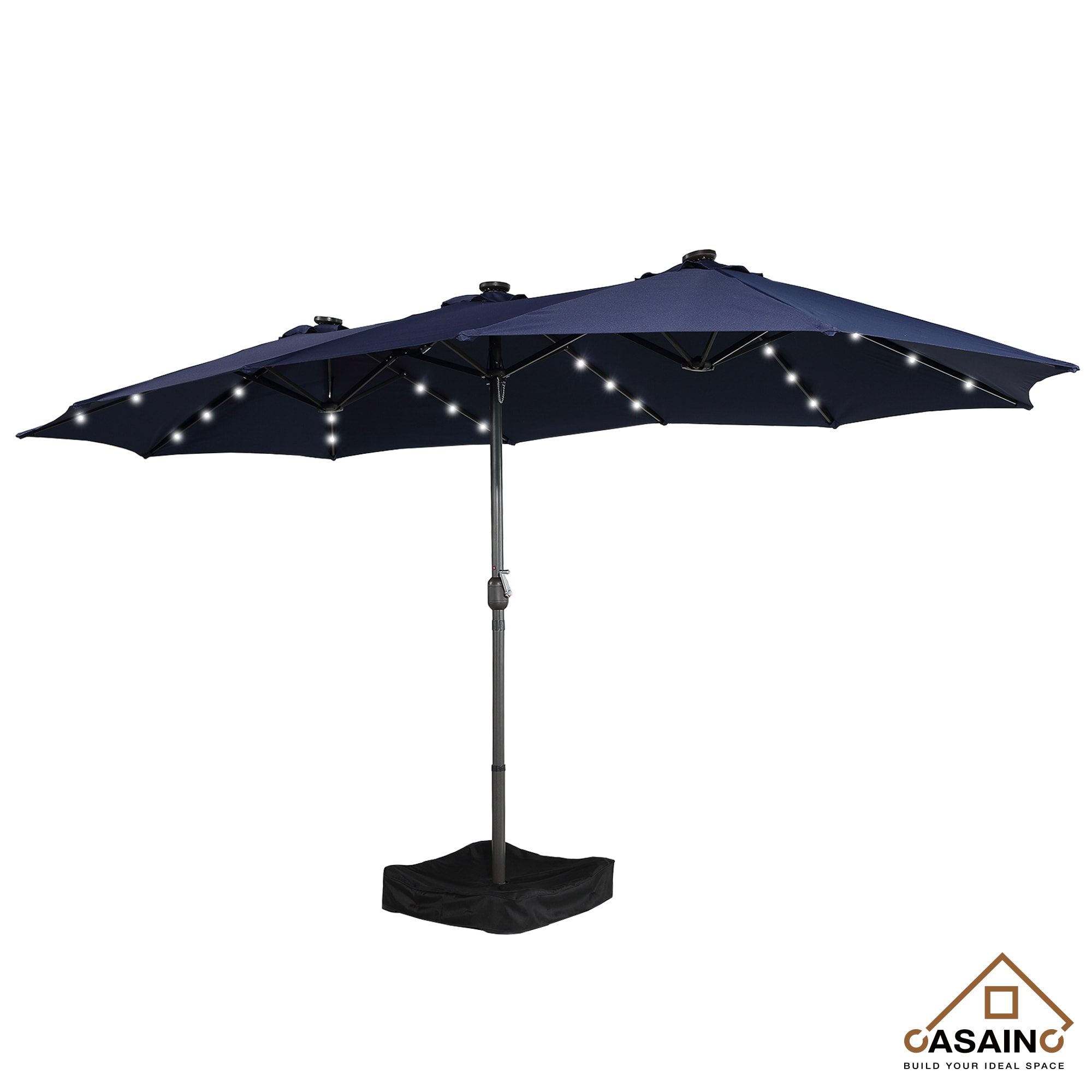 CASAINC WF-W41917531 15-ft Steel Navy No-tilt Market Patio Umbrella with Lights with Base