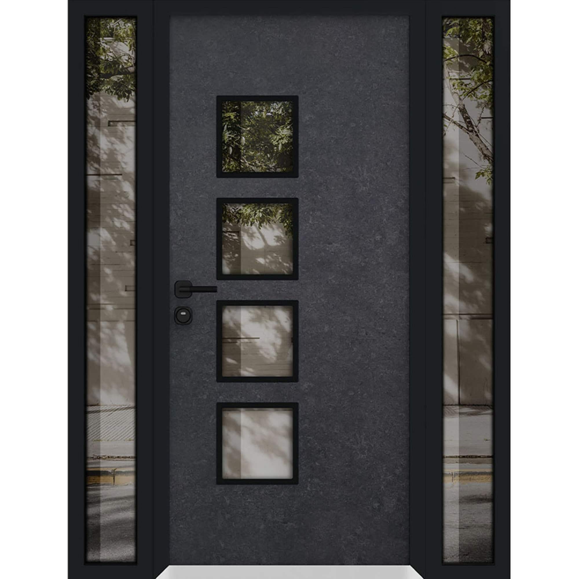 Vdom doors - CYNEX6106 Exterior Prehung Steel Door with Double Sidelites Dark Stone 60-in x 80-in...