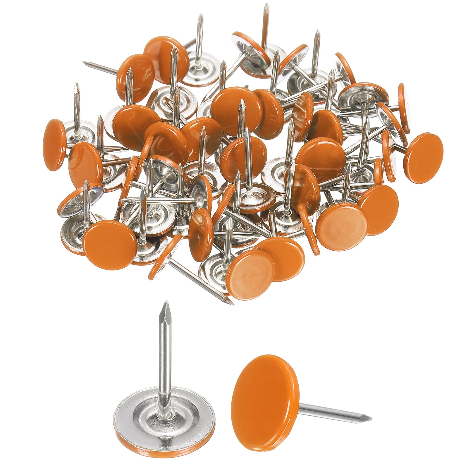 Unique Bargains 200pcs Push Pins 11mmx17mm Round Flat Head Decorative Thumb Tacks Upholstery Tacks for Cork Board Office Wall Hangings Orange #S26042800UX4513