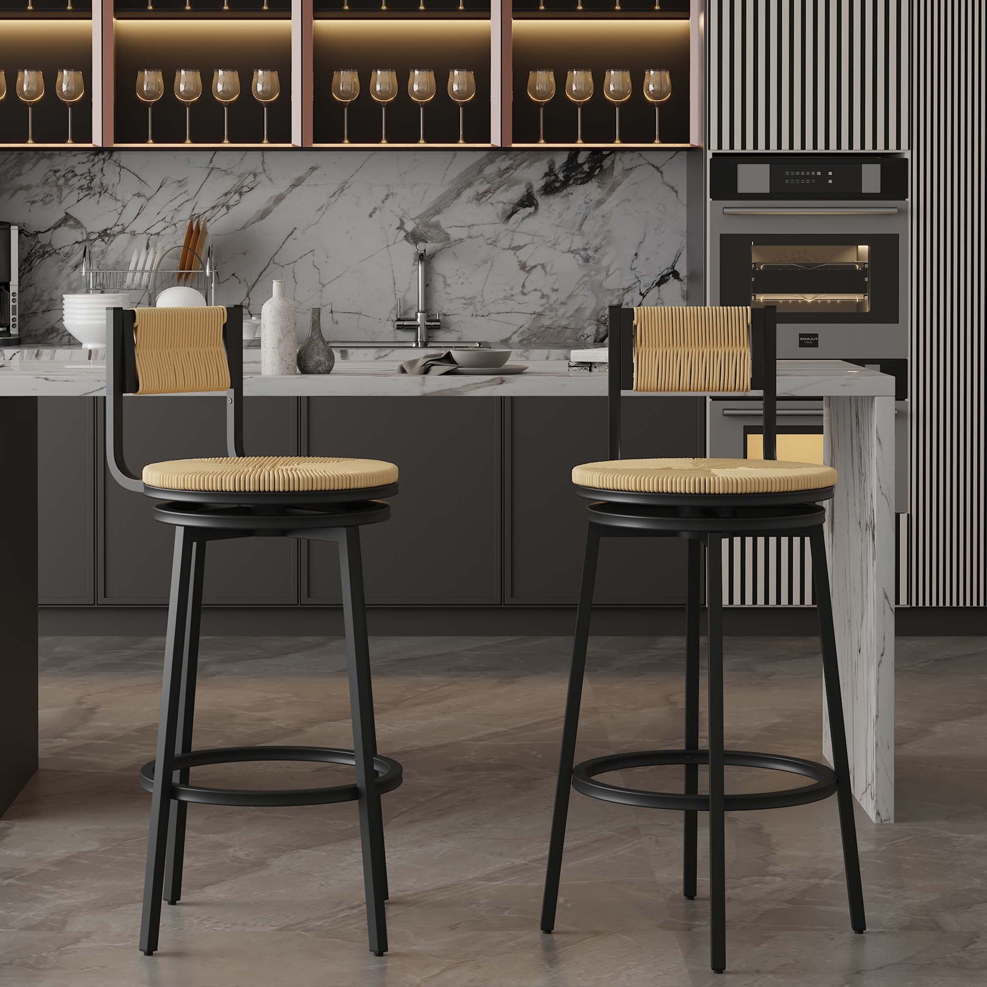Clihome - Cream 26.77-in H Bar height Swivel Metal Bar Stool