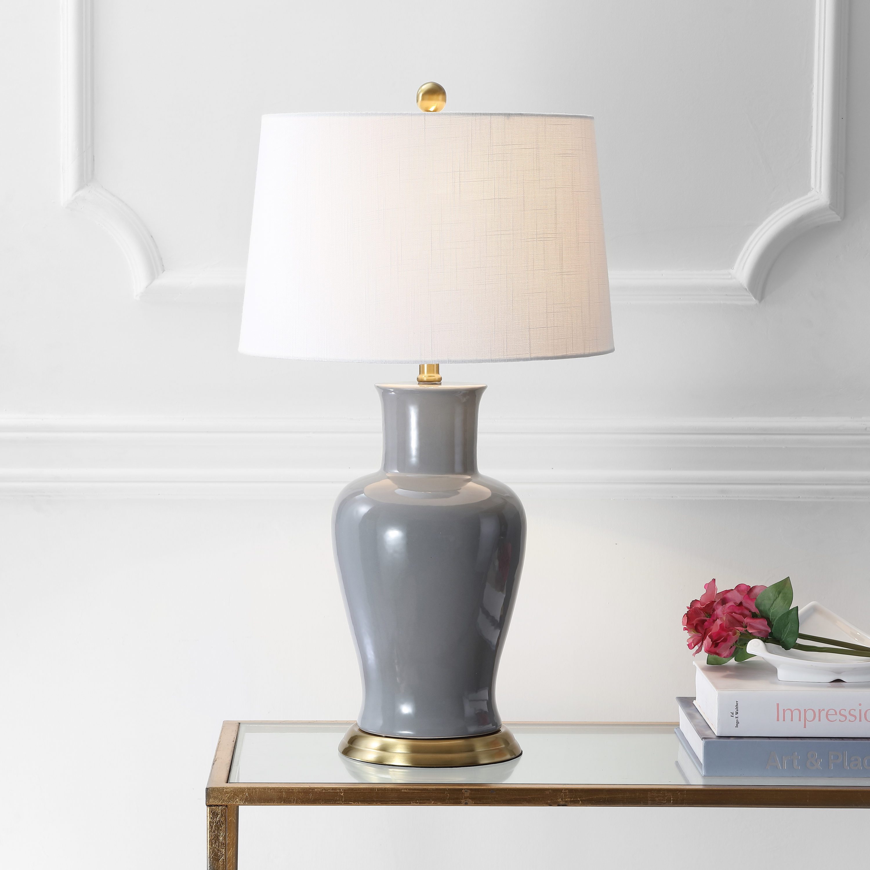 JONATHAN  Y JYL4026C Julian Classic Ceramic Urn 29-in Gray LED Rotary socket Table Lamp with Linen Shade