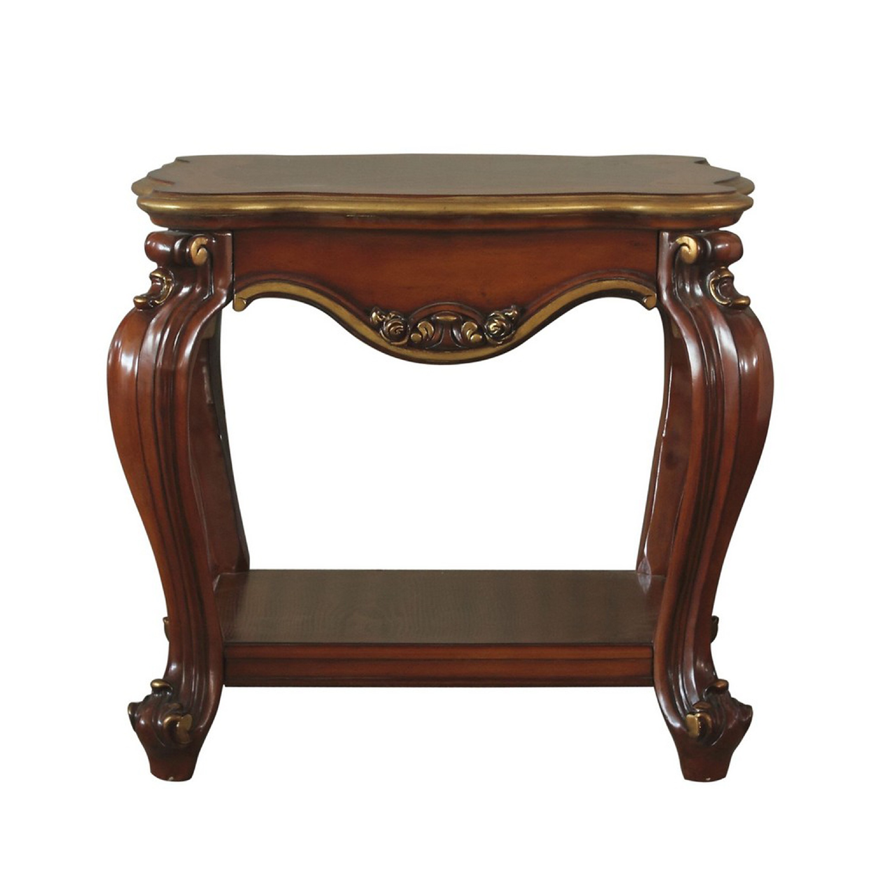 Benzara Wooden End Table with Open Bottom Shelf and Carved Details ...