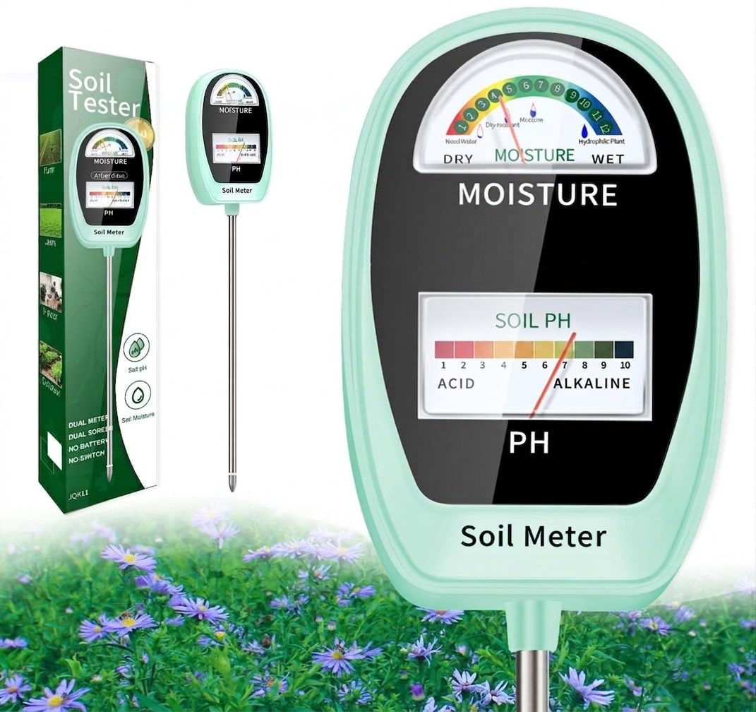 Misopily  1 Kit 2 in 1 Soil Moisture and pH Meter Dual Screen Soil Tester for Indoor Outdoor Plants Lawn Garden Farm 7 Inch Probe Tea Green