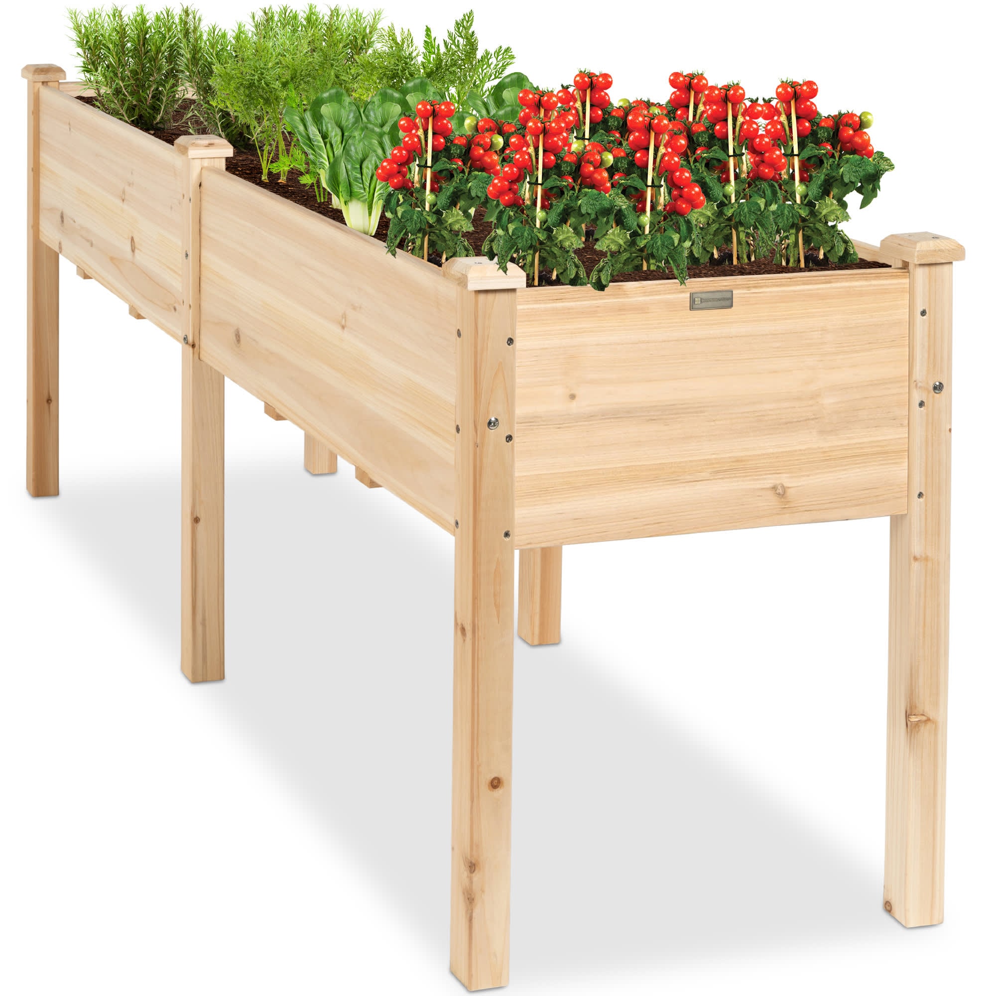 Best Choice Products  72x24x30in Raised Garden Bed Elevated Wood Planter Box for Patio w/ Divider Panel - Natural