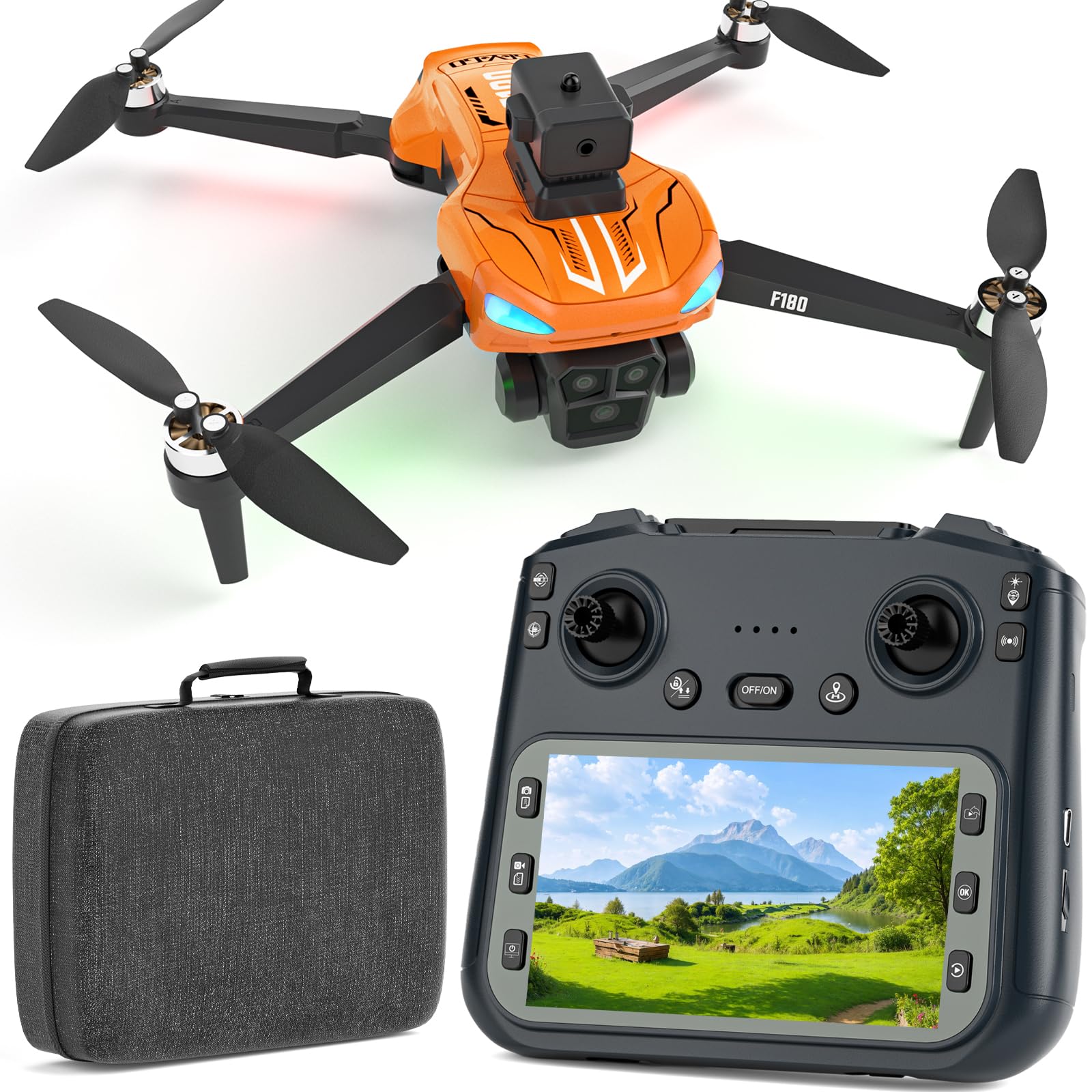 Phyfalip  GPS Drone with 4K Camera and 4.5 Inch Remote Control Screen Foldable FPV Quadcopter with Auto Return and Obstacle Avoidance for