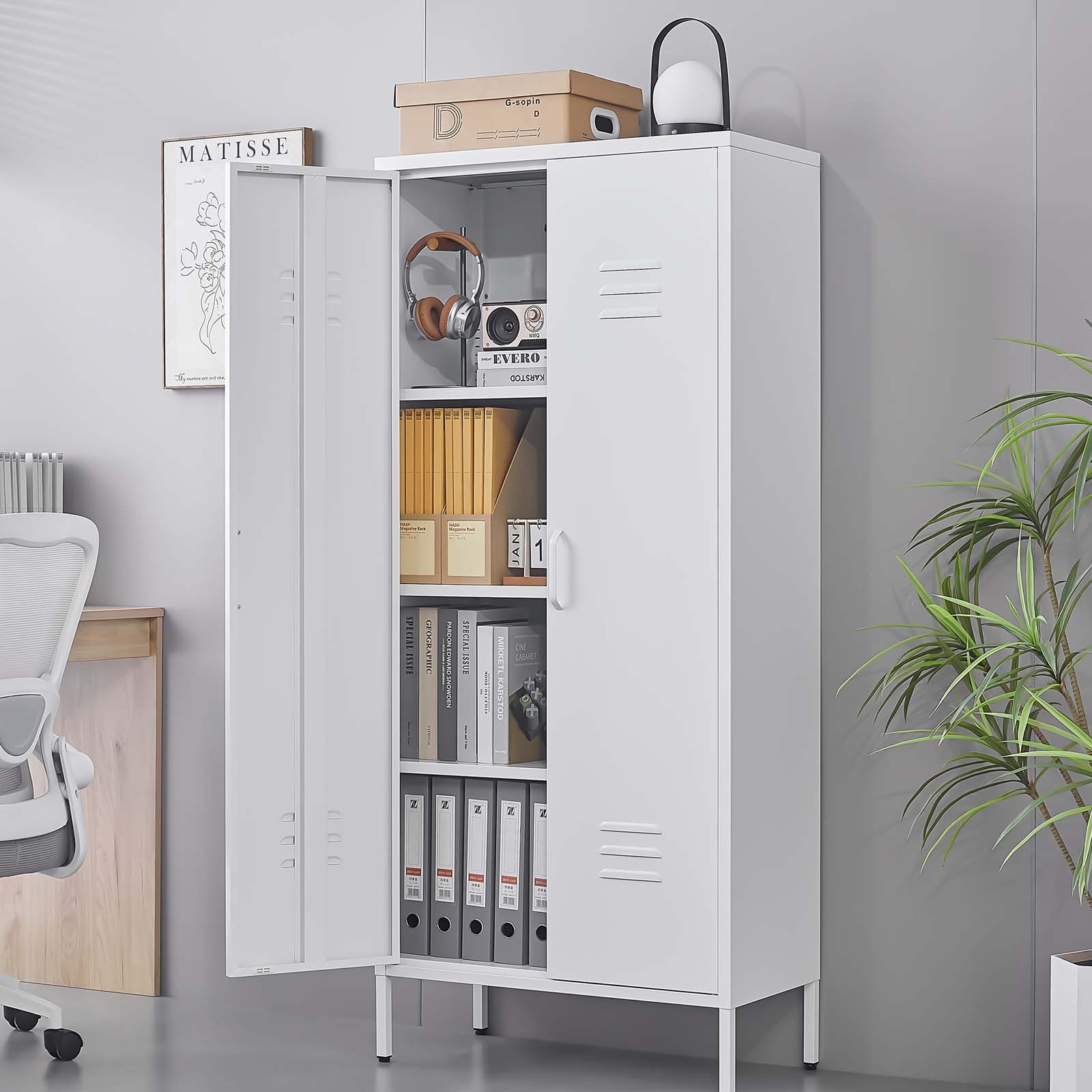 White 2 -Door 27.56-in File Cabinet Metal Multipurpose Storage Cabinet Kitchen Pantey Cabinet Met...
