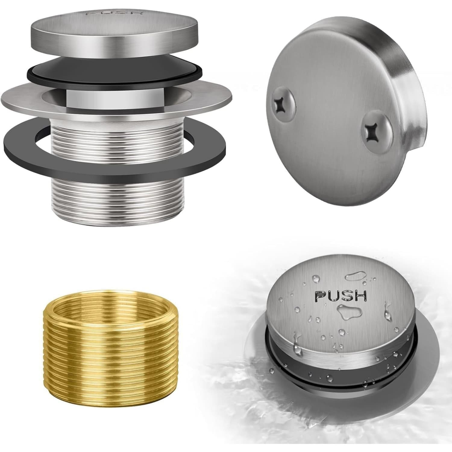 Angel Sar Brushed Nickel Bathtub Drain Kit with Two-Hole Overflow Plate for Bathtub
