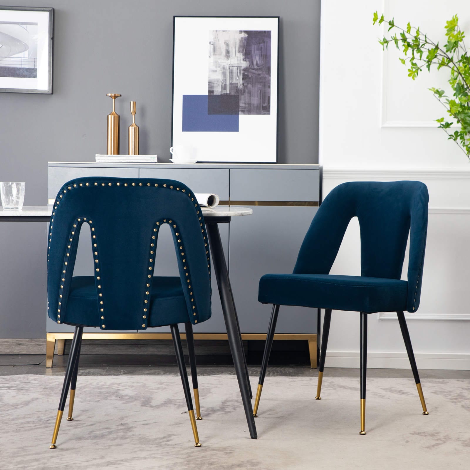 LOVMOR SF-M-W114340429 ModernContemporary Velvet Upholstered Dining ChairBlueSet of 2