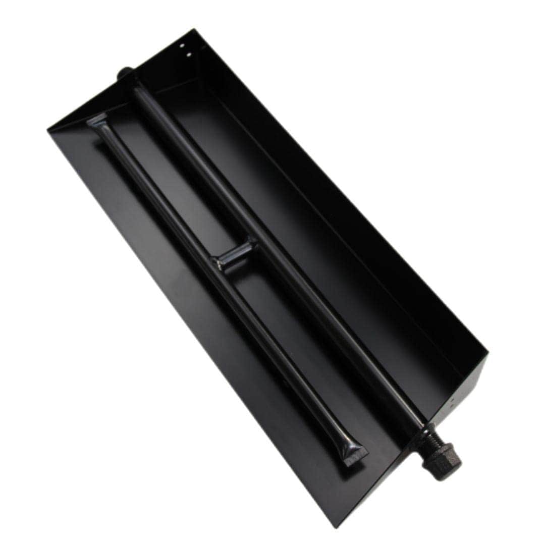 Lukvuzo -  15 Inch to 28 Inch Gas Fireplace Burner Pan Dual Pipe Black Steel for Natural Gas or P...