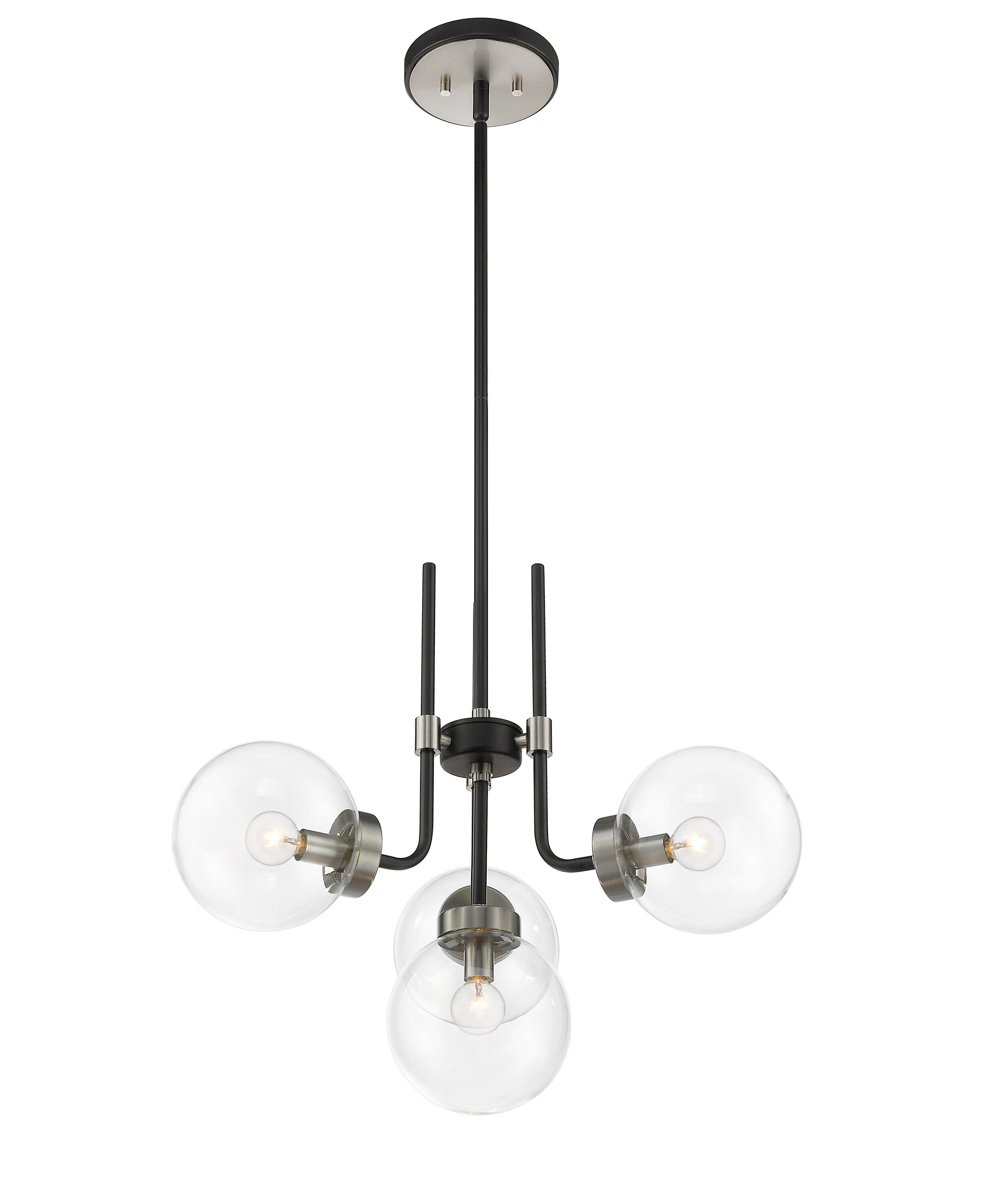 Matte Black and Brushed Nickel 4-Light Chandelier with Clear Glass Shades