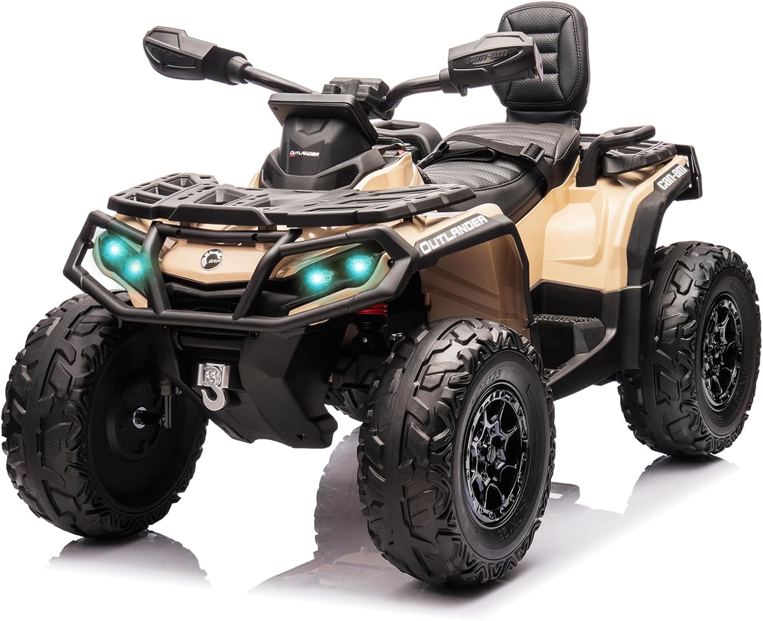 Qeetex RIDEPTO333ERJUP 12V Kids Electric ATV With Two Leather Seats Bluetooth Music Led Lights Adjustable Speeds And Durable Tires For Ages 3 To 8 Brown
