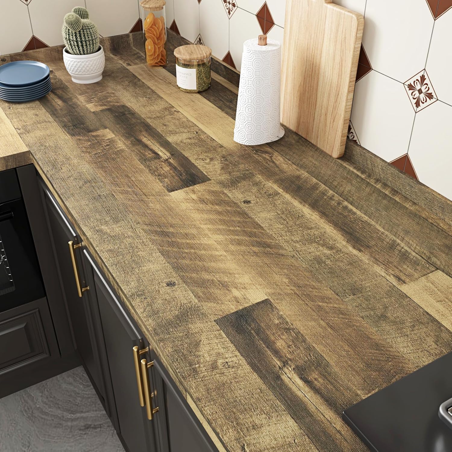 WESTICK Brown Wood Counter Top Peel and Stick Waterproof Wood Contact ...