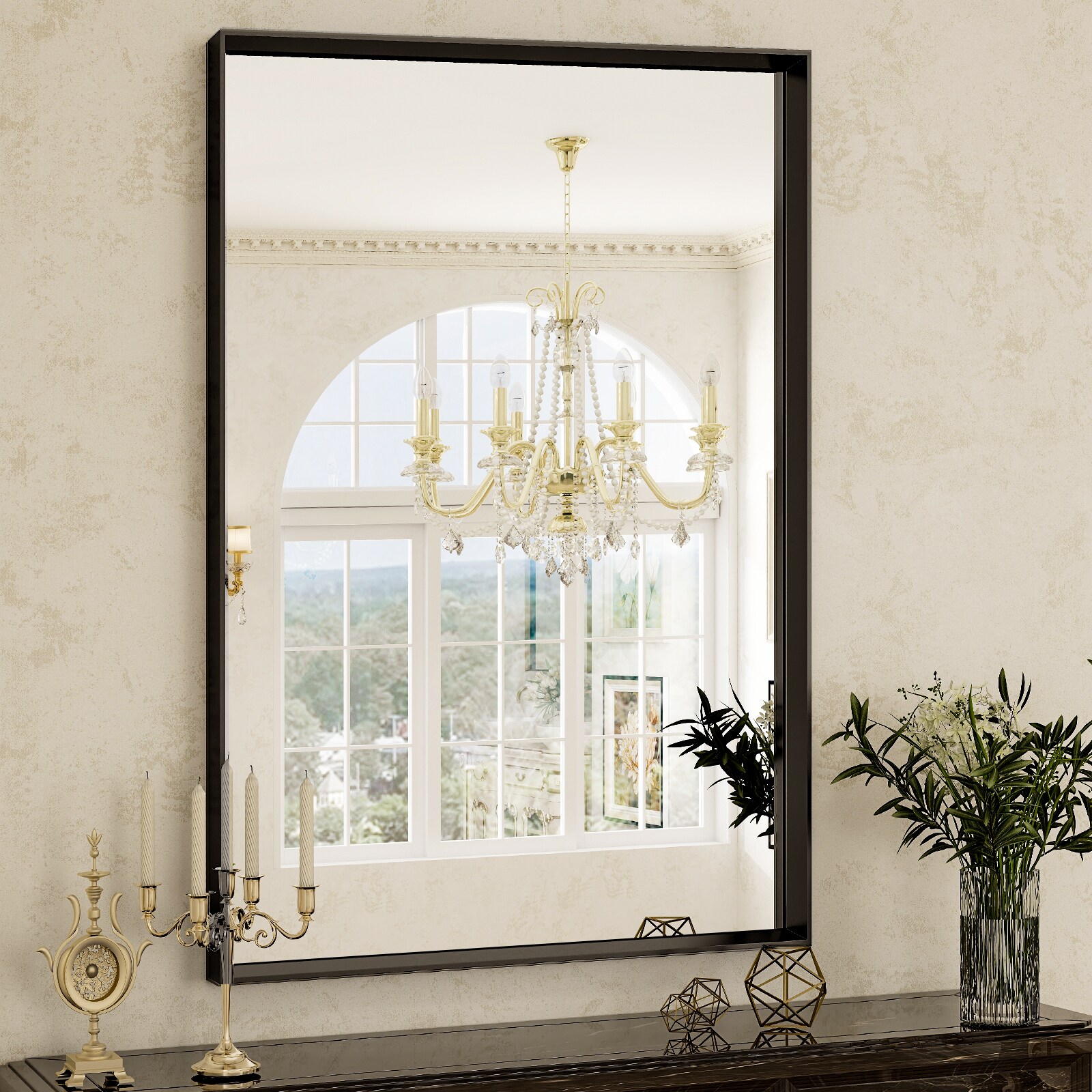 BEAUTYPEAK 24-in W x 36-in H Black Framed Wall Mirror in the Mirrors ...