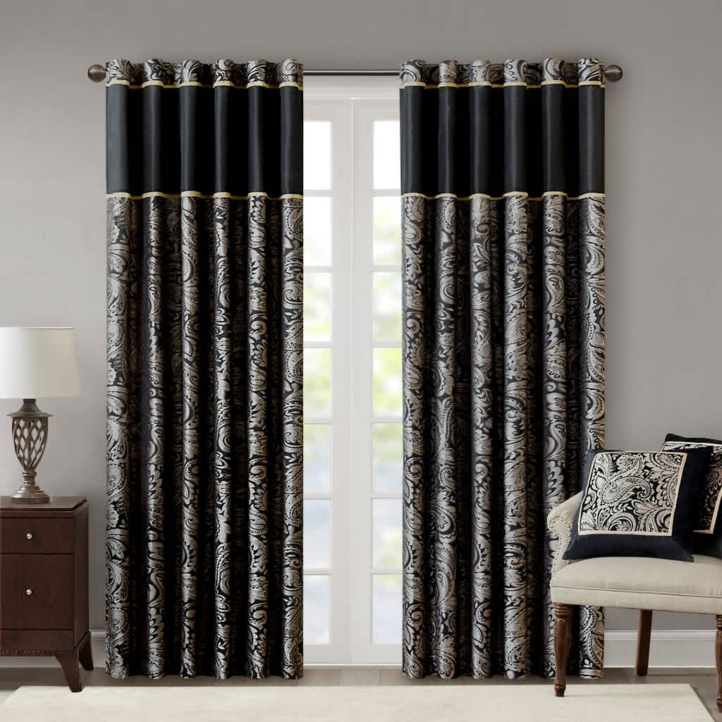 Etokfoks -  Jacquard Paisley Window Curtain Panel Pair Set of 2 50 in W x 95 in L Faux Light Shee...