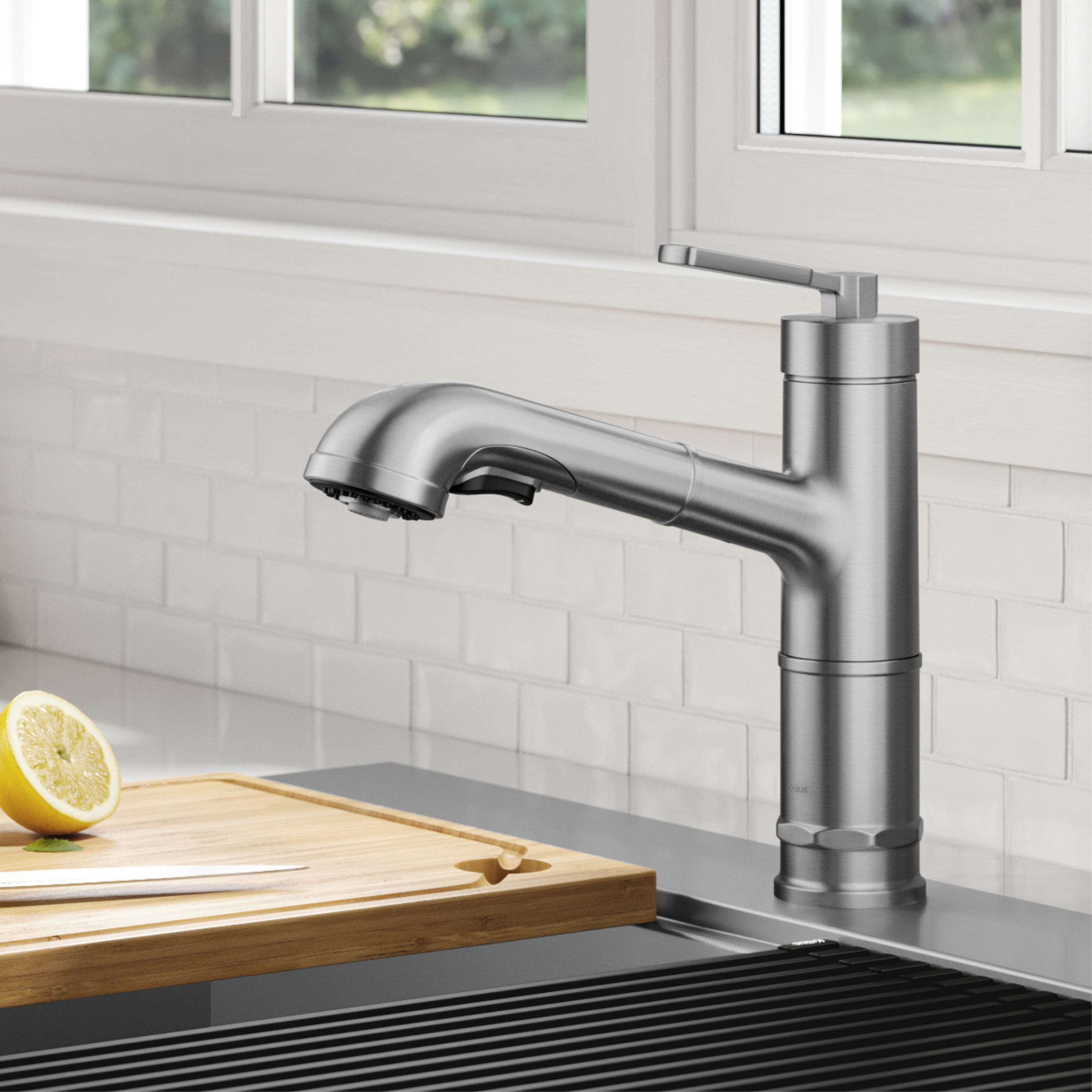 Kraus KPF-4103SFS Allyn Spot Free Stainless Steel Single Handle Deck-mount Pull-out Kitchen Faucet with Sprayer